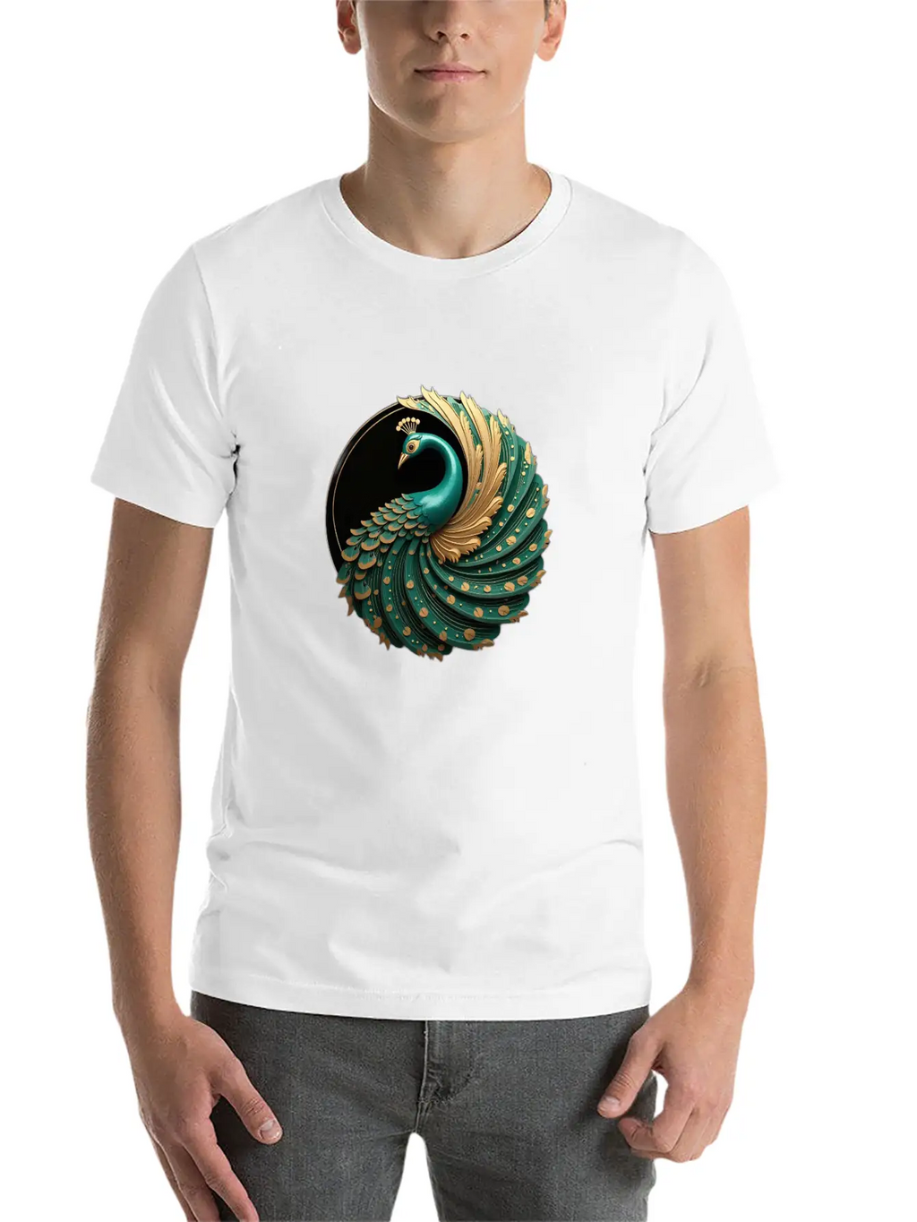 Art Deco Peacock Elegance In Rich Colors Basic Graphic T-Shirt – Daily Comfort In Soft Cotton