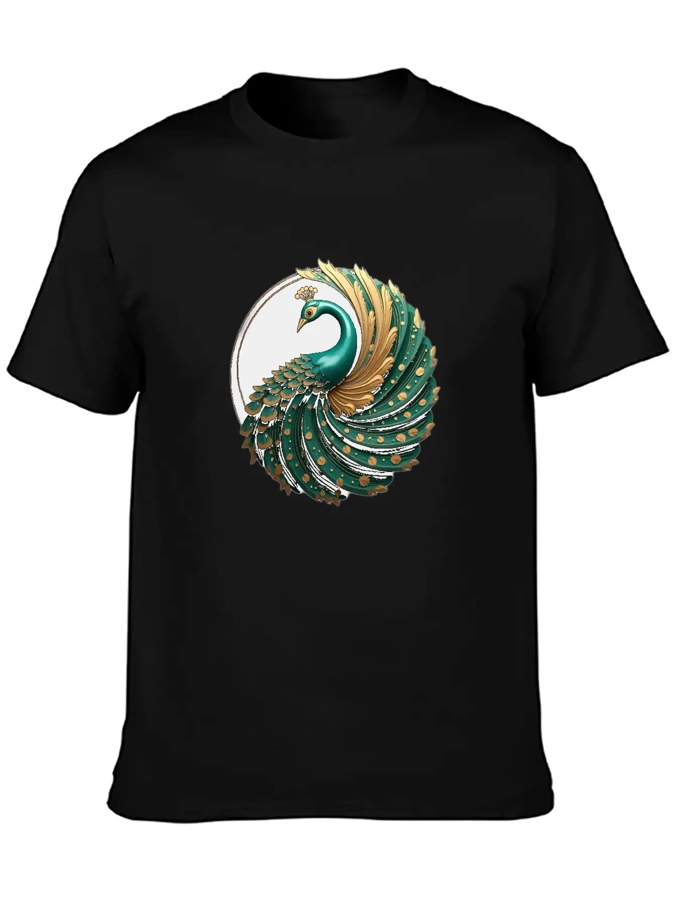 Art Deco Peacock Elegance In Rich Colors Basic Graphic T-Shirt – Daily Comfort In Soft Cotton