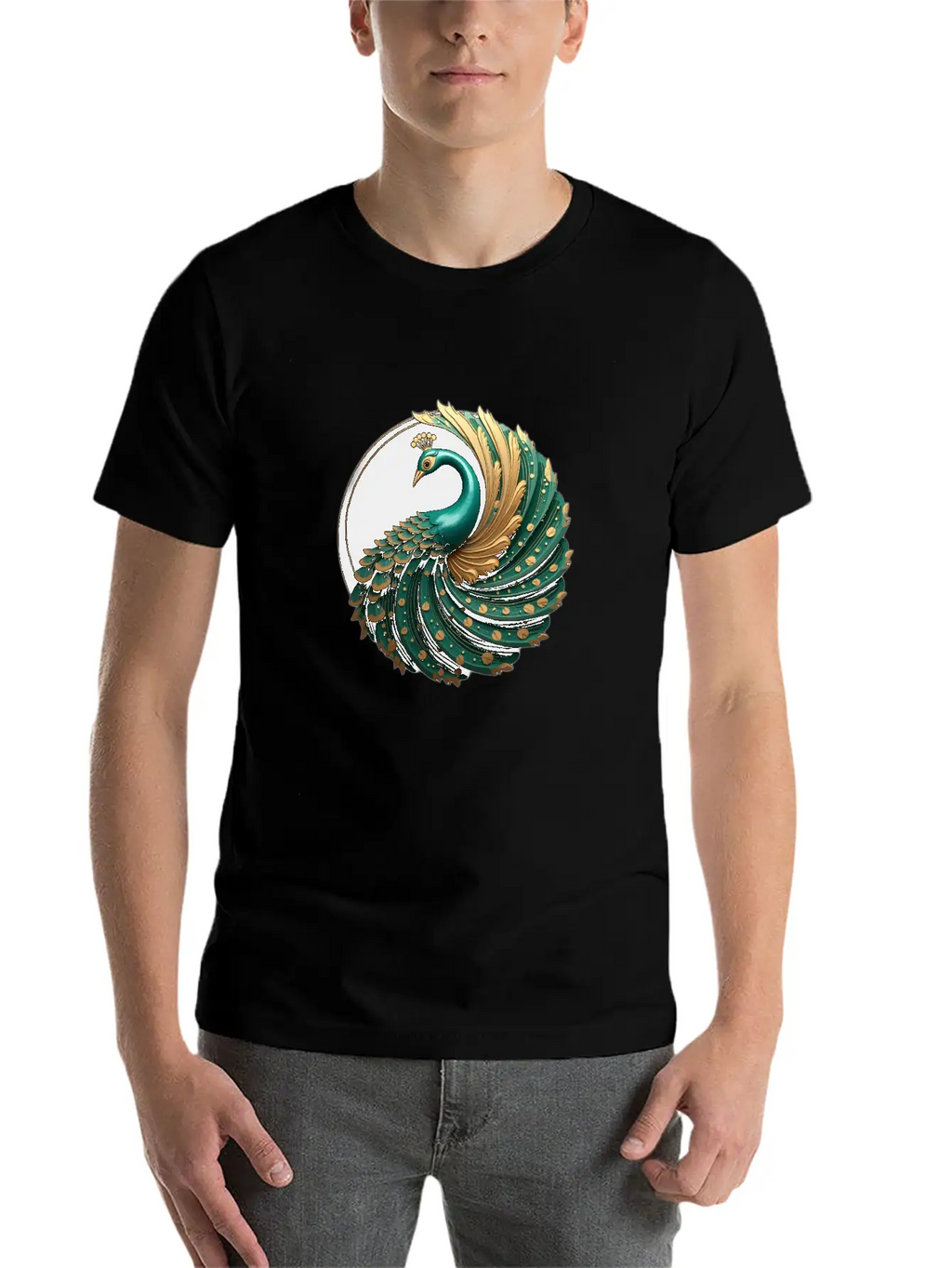 Art Deco Peacock Elegance In Rich Colors Basic Graphic T-Shirt – Daily Comfort In Soft Cotton
