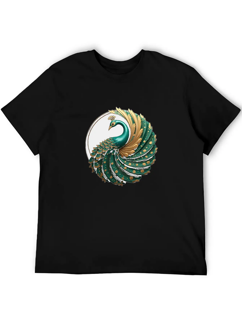 Art Deco Peacock Elegance In Rich Colors Basic Graphic T-Shirt – Daily Comfort In Soft Cotton
