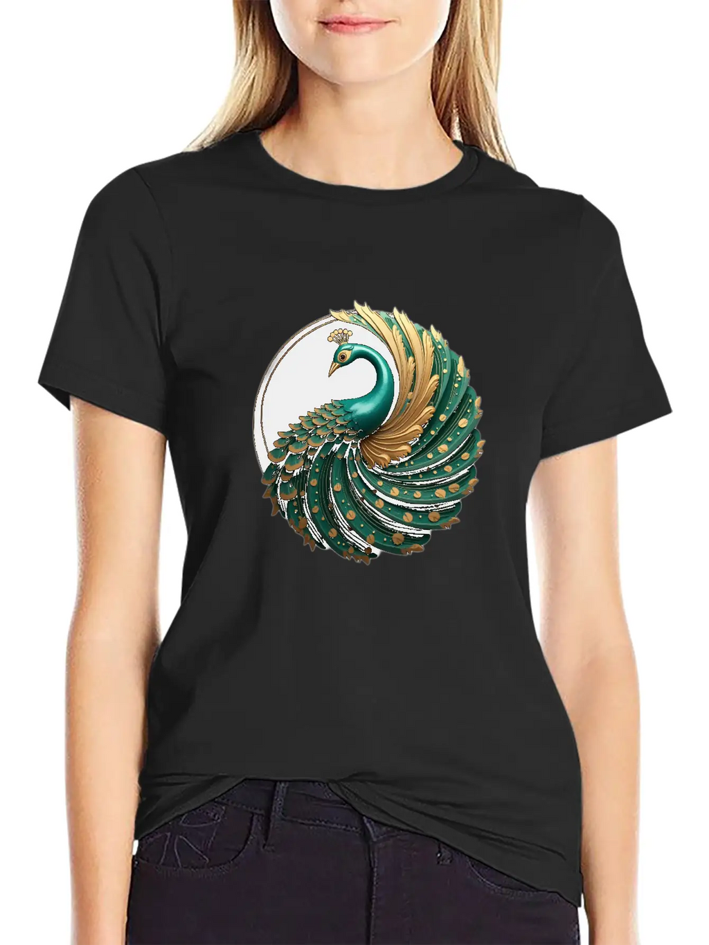 Art Deco Peacock Elegance In Rich Colors Basic Graphic T-Shirt – Daily Comfort In Soft Cotton