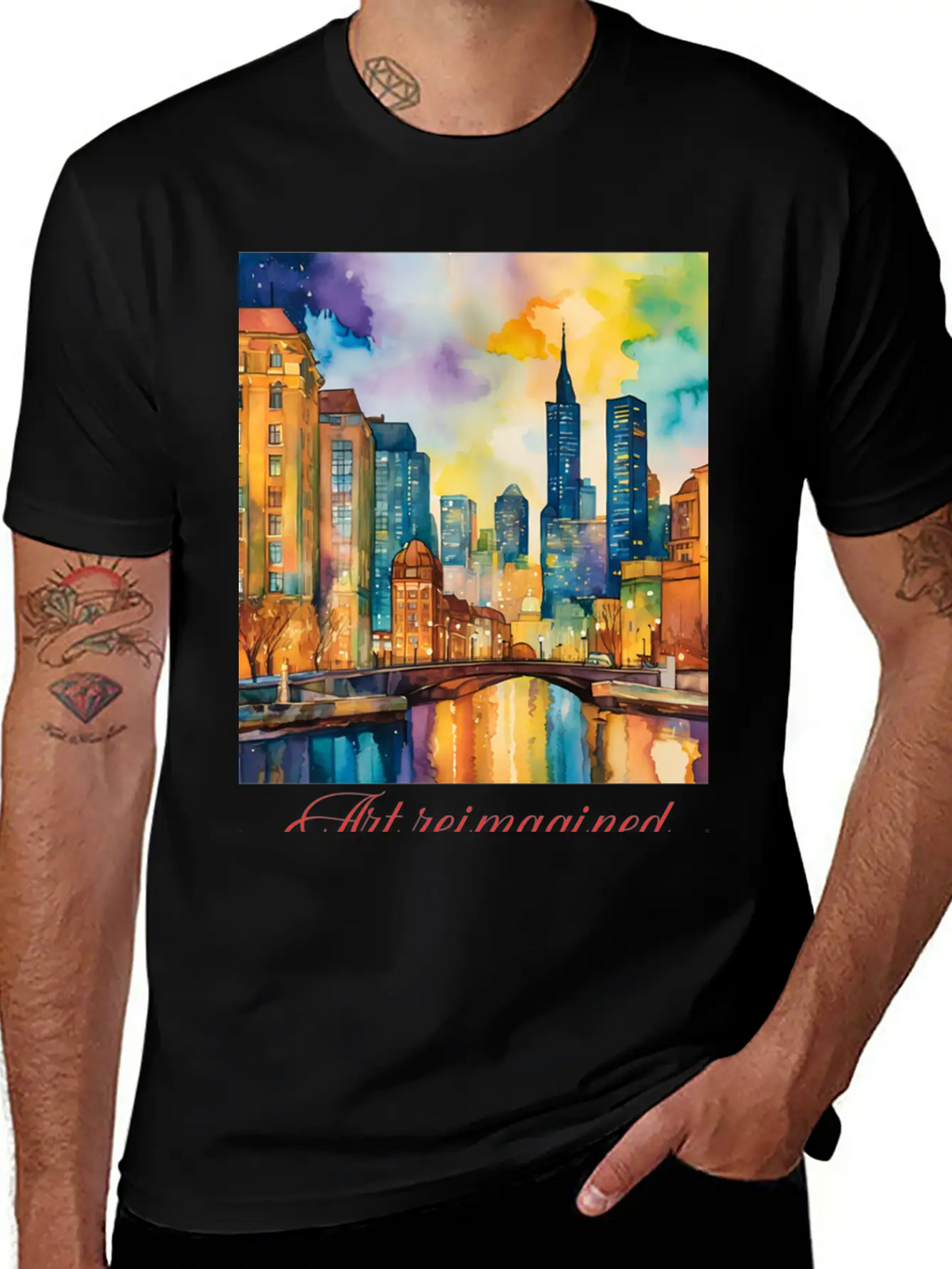 Art Reimagined City Riverscape Breathable Graphic T-Shirt – Perfect For Casual Days