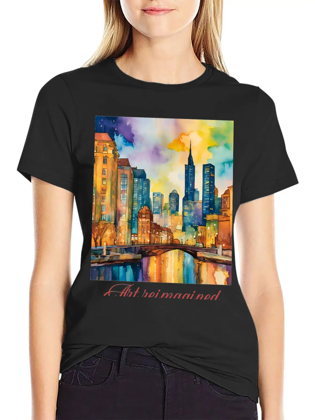 Art Reimagined City Riverscape Breathable Graphic T-Shirt – Perfect For Casual Days