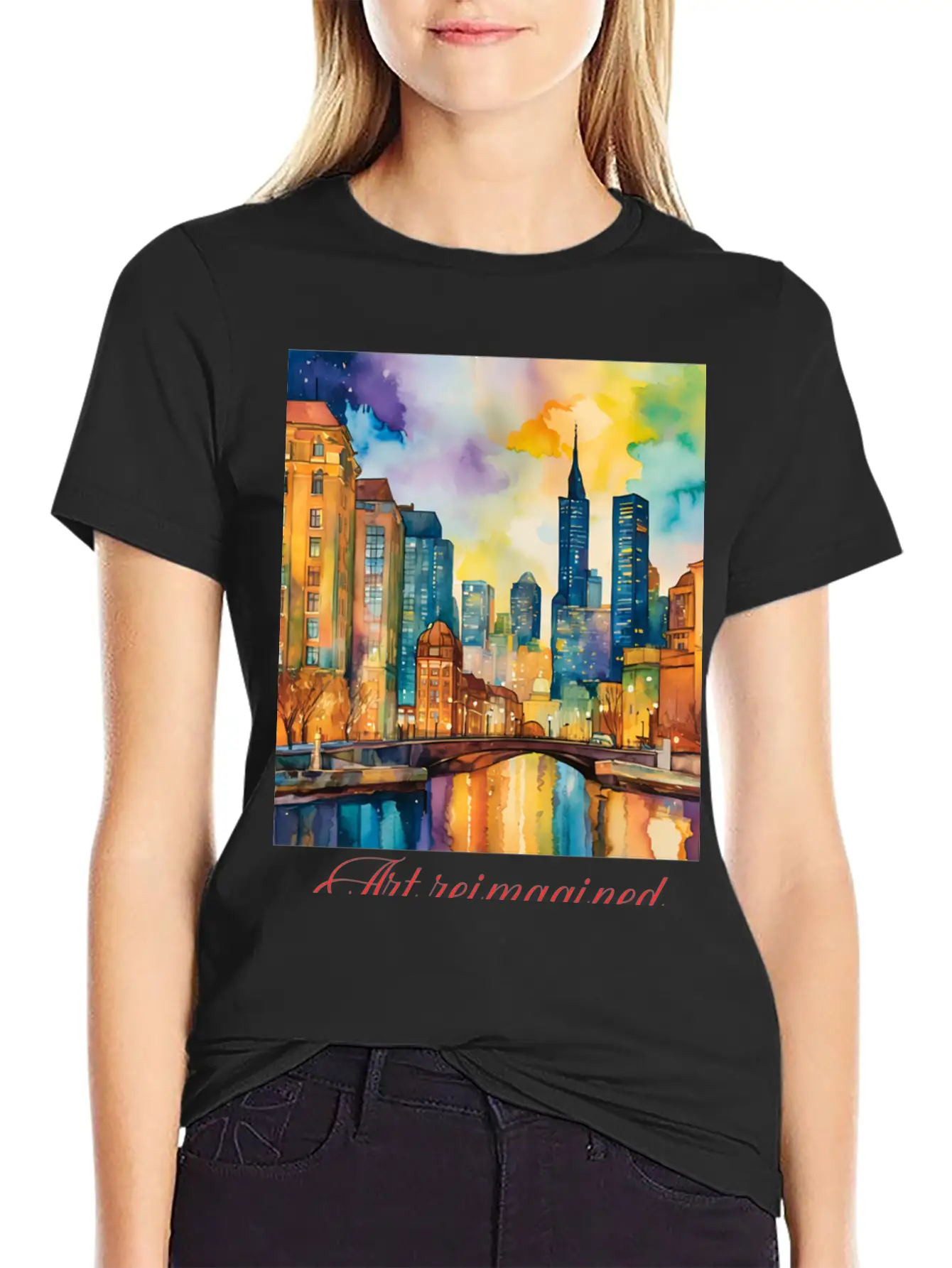 Art Reimagined City Riverscape Breathable Graphic T-Shirt – Perfect For Casual Days
