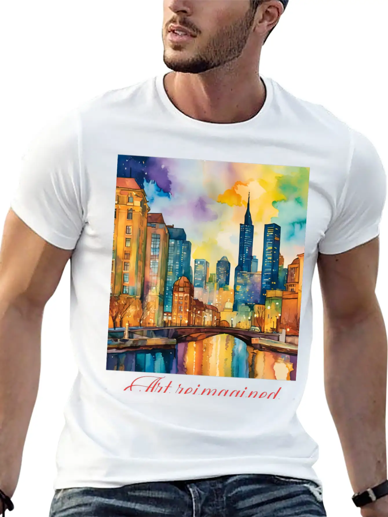Art Reimagined City Riverscape Breathable Graphic T-Shirt – Perfect For Casual Days