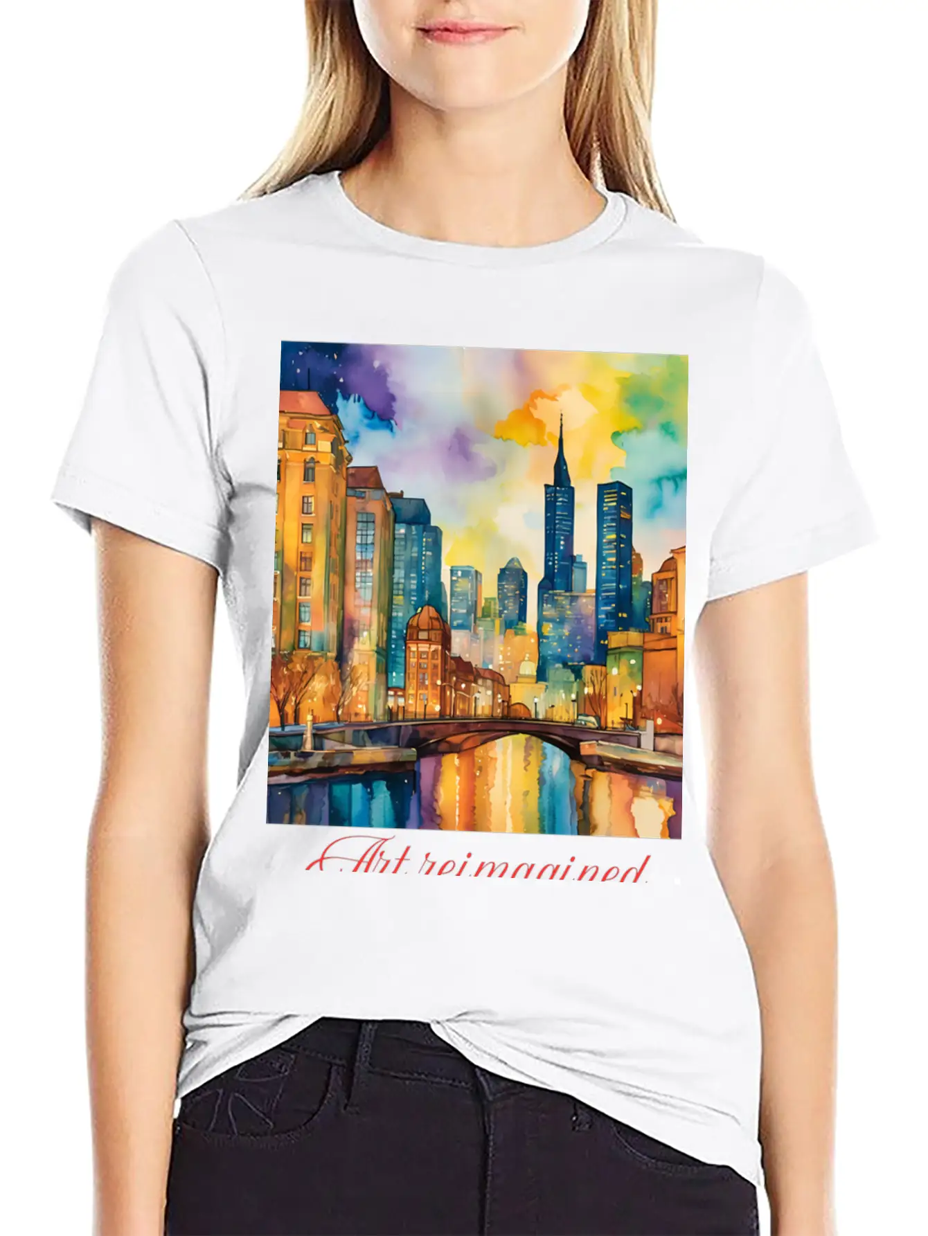Art Reimagined City Riverscape Breathable Graphic T-Shirt – Perfect For Casual Days
