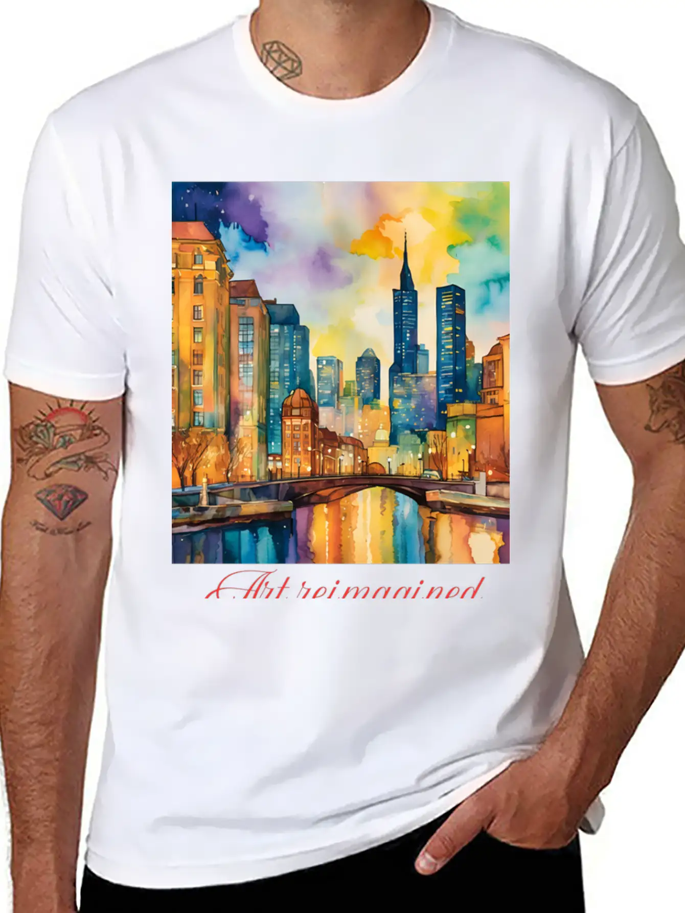 Art Reimagined City Riverscape Breathable Graphic T-Shirt – Perfect For Casual Days