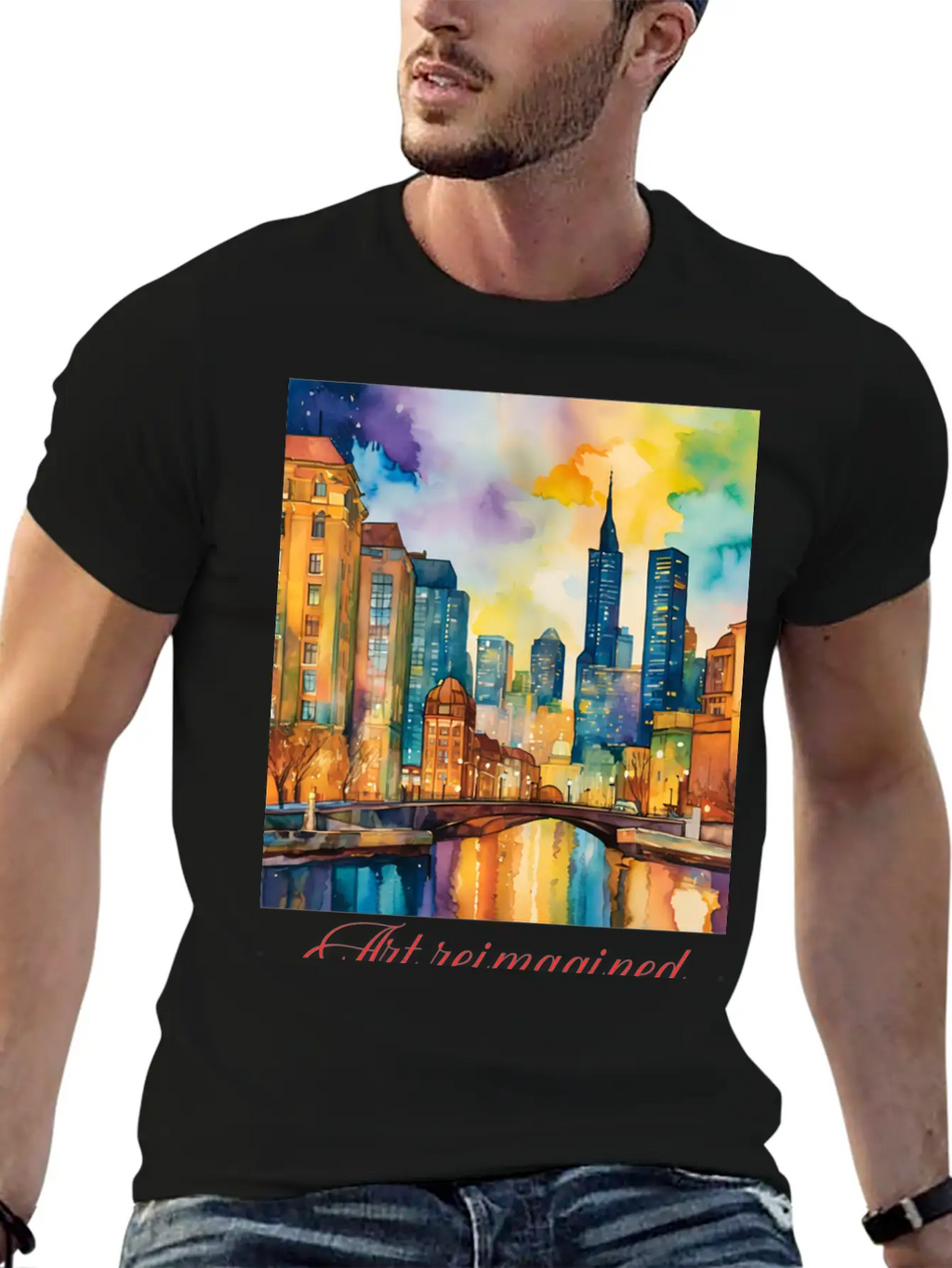 Art Reimagined City Riverscape Breathable Graphic T-Shirt – Perfect For Casual Days