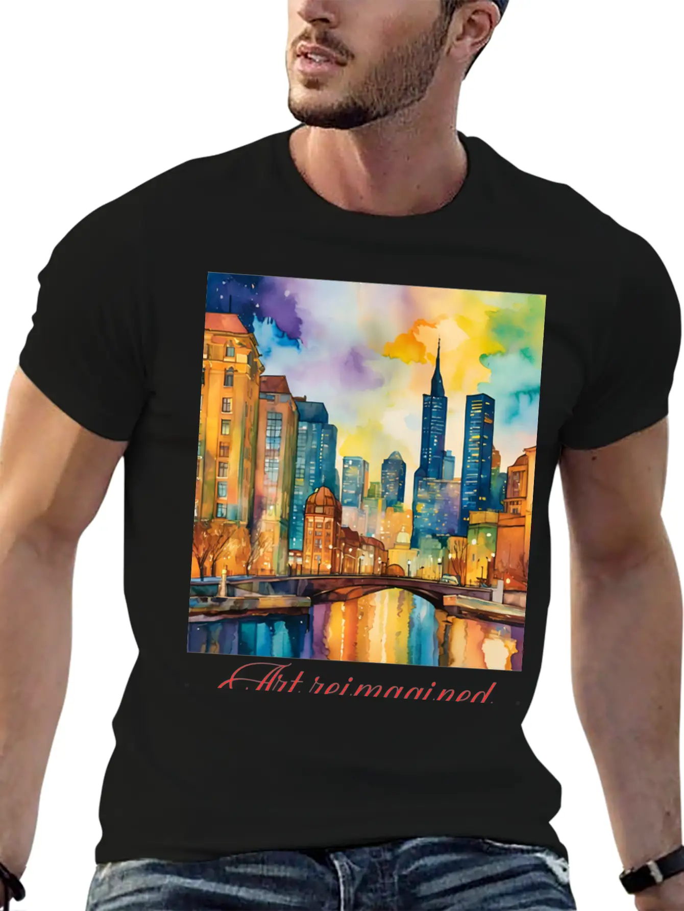 Art Reimagined City Riverscape Breathable Graphic T-Shirt – Perfect For Casual Days