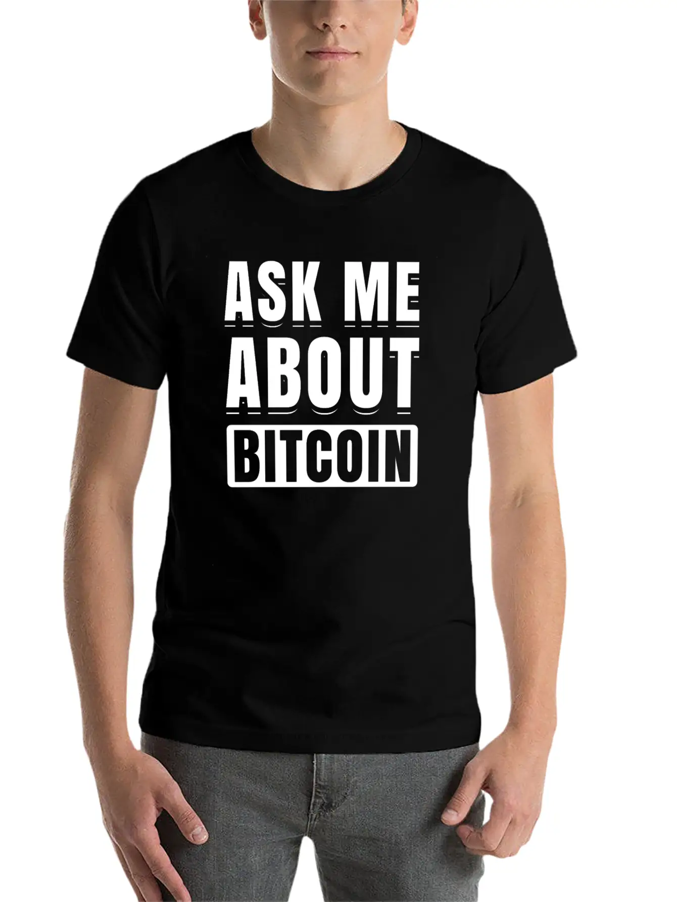 Ask Me About Bitcoin Cryptocurrency Blockchain Fun Basic Graphic T-Shirt – Daily Comfort In Soft Cotton