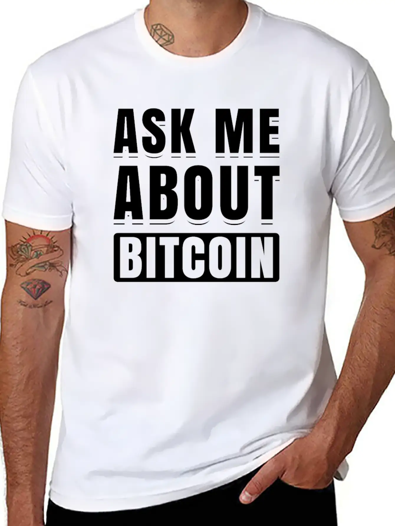 Ask Me About Bitcoin Cryptocurrency Blockchain Fun Basic Graphic T-Shirt – Daily Comfort In Soft Cotton