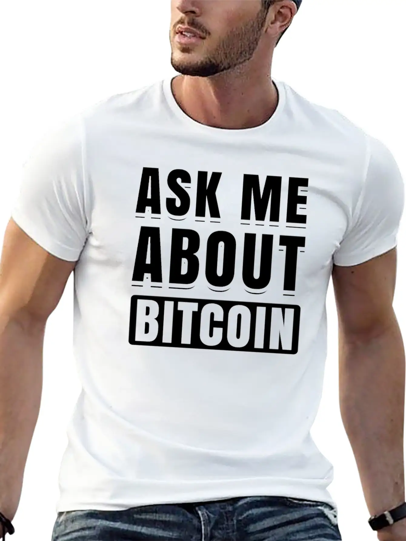 Ask Me About Bitcoin Cryptocurrency Blockchain Fun Basic Graphic T-Shirt – Daily Comfort In Soft Cotton