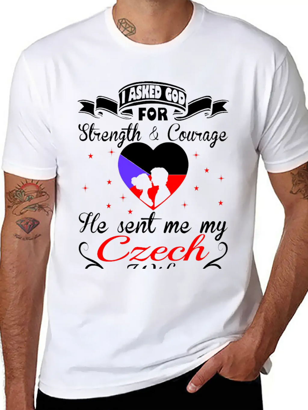 Asked God Strength Courage Sent Czech Wife Tshirt Essential Unisex Summer Tee – Soft Cotton Casual Fit