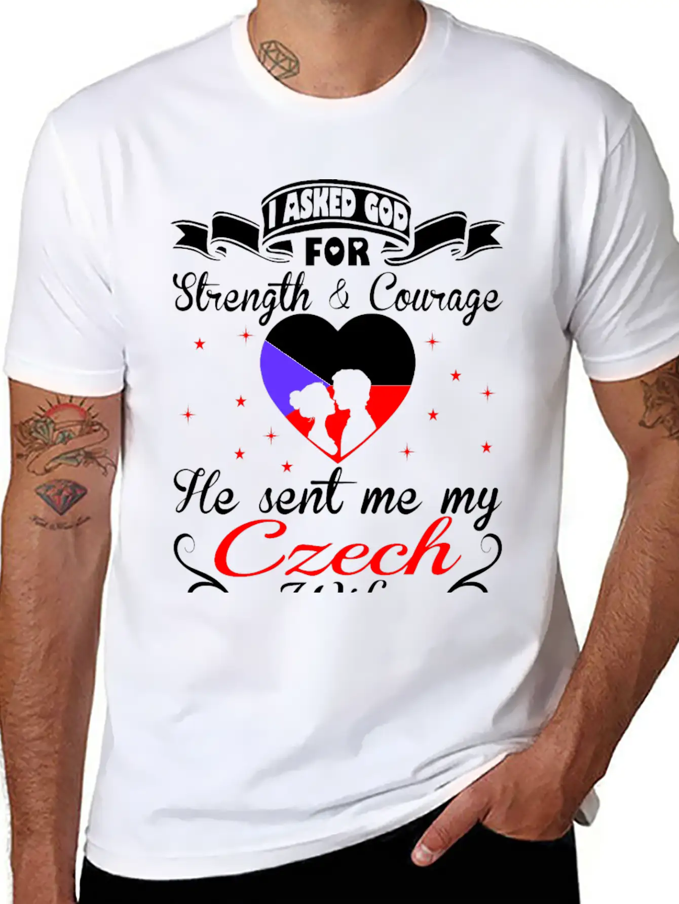 Asked God Strength Courage Sent Czech Wife Tshirt Essential Unisex Summer Tee – Soft Cotton Casual Fit