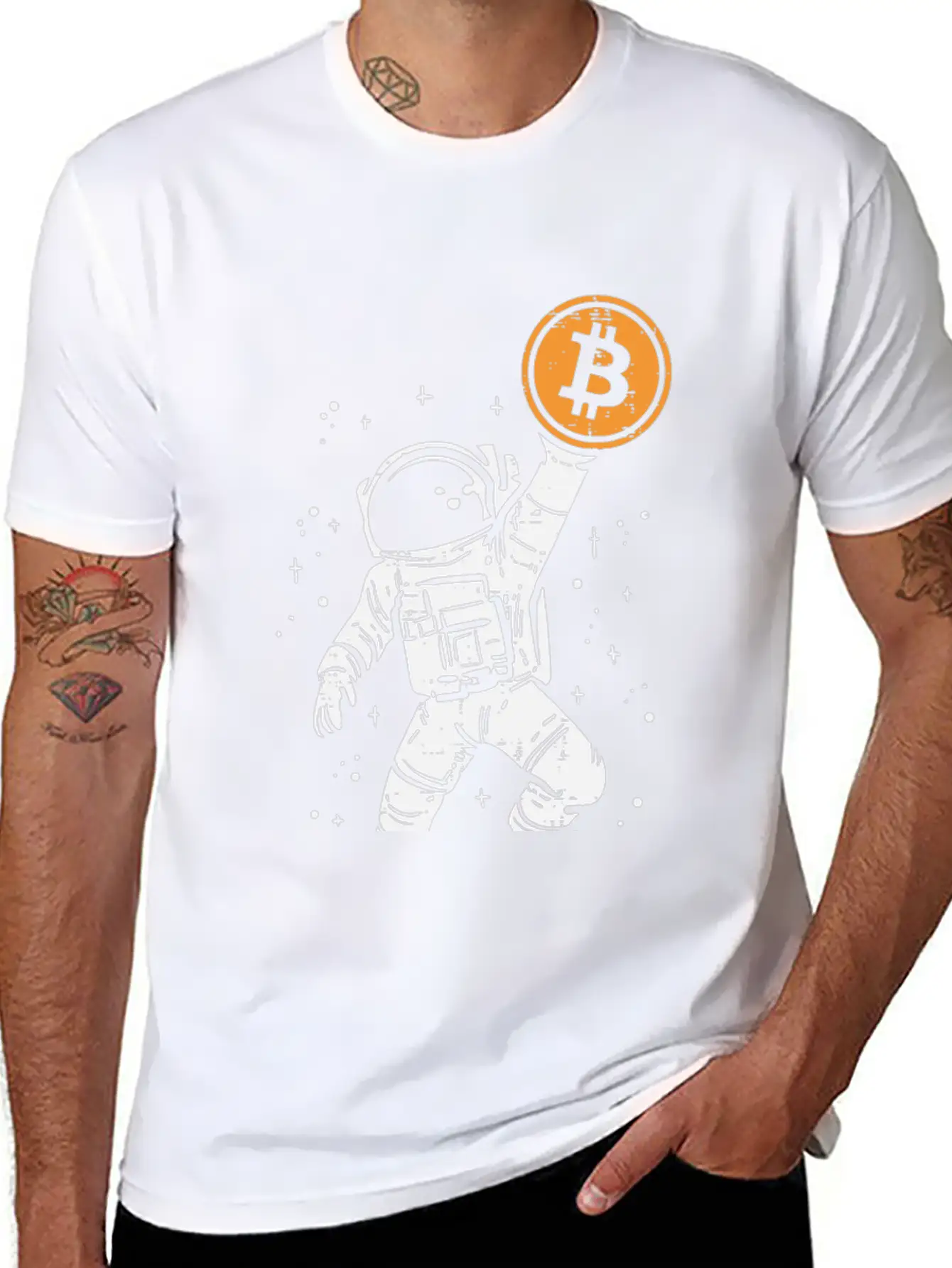 Astronaut Bitcoin Moon Funny Crypto Cryptocurrency Essential Cotton Tee For Daily Outfits – Unisex Style
