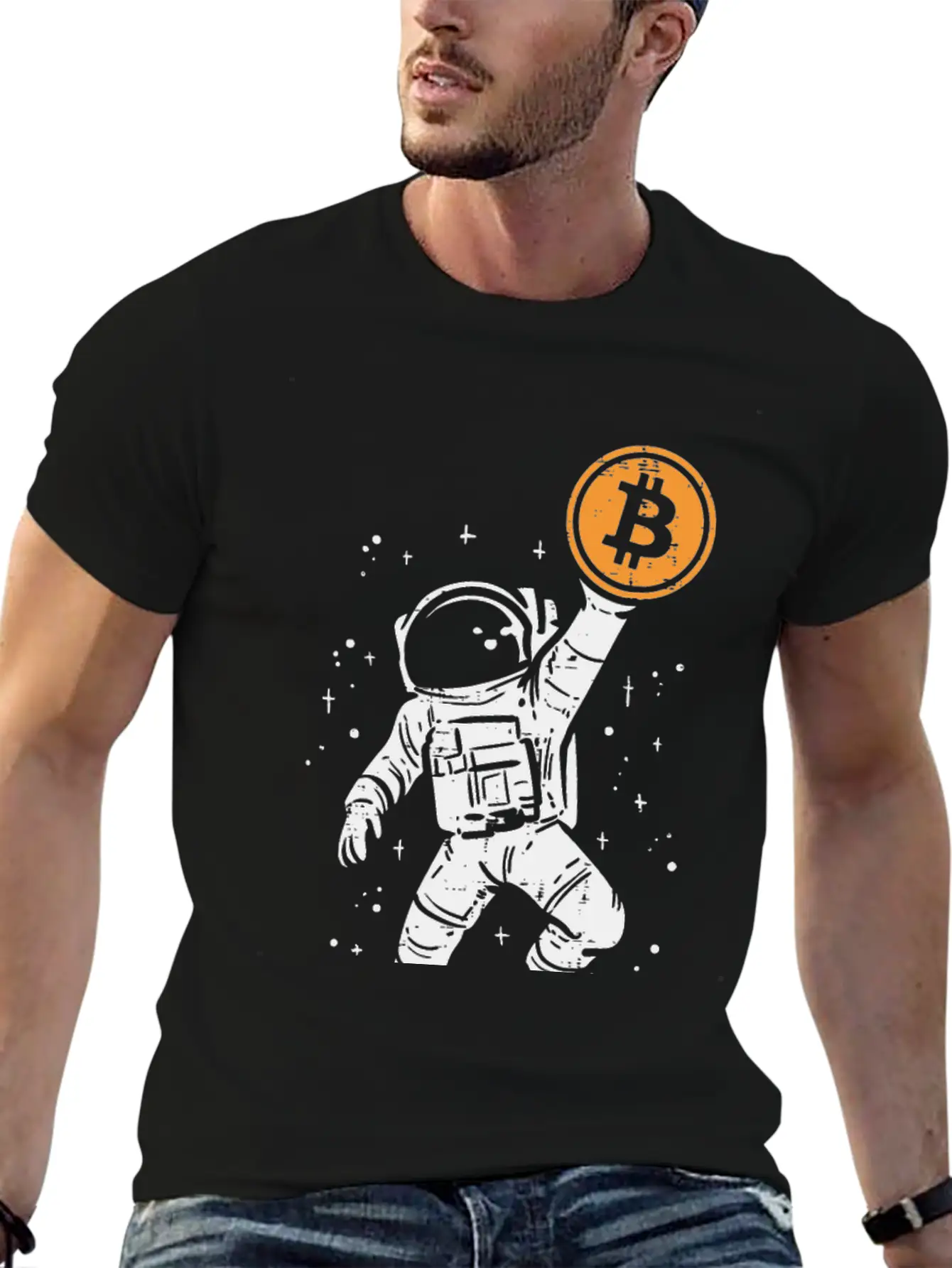 Astronaut Bitcoin Moon Funny Crypto Cryptocurrency Essential Cotton Tee For Daily Outfits – Unisex Style