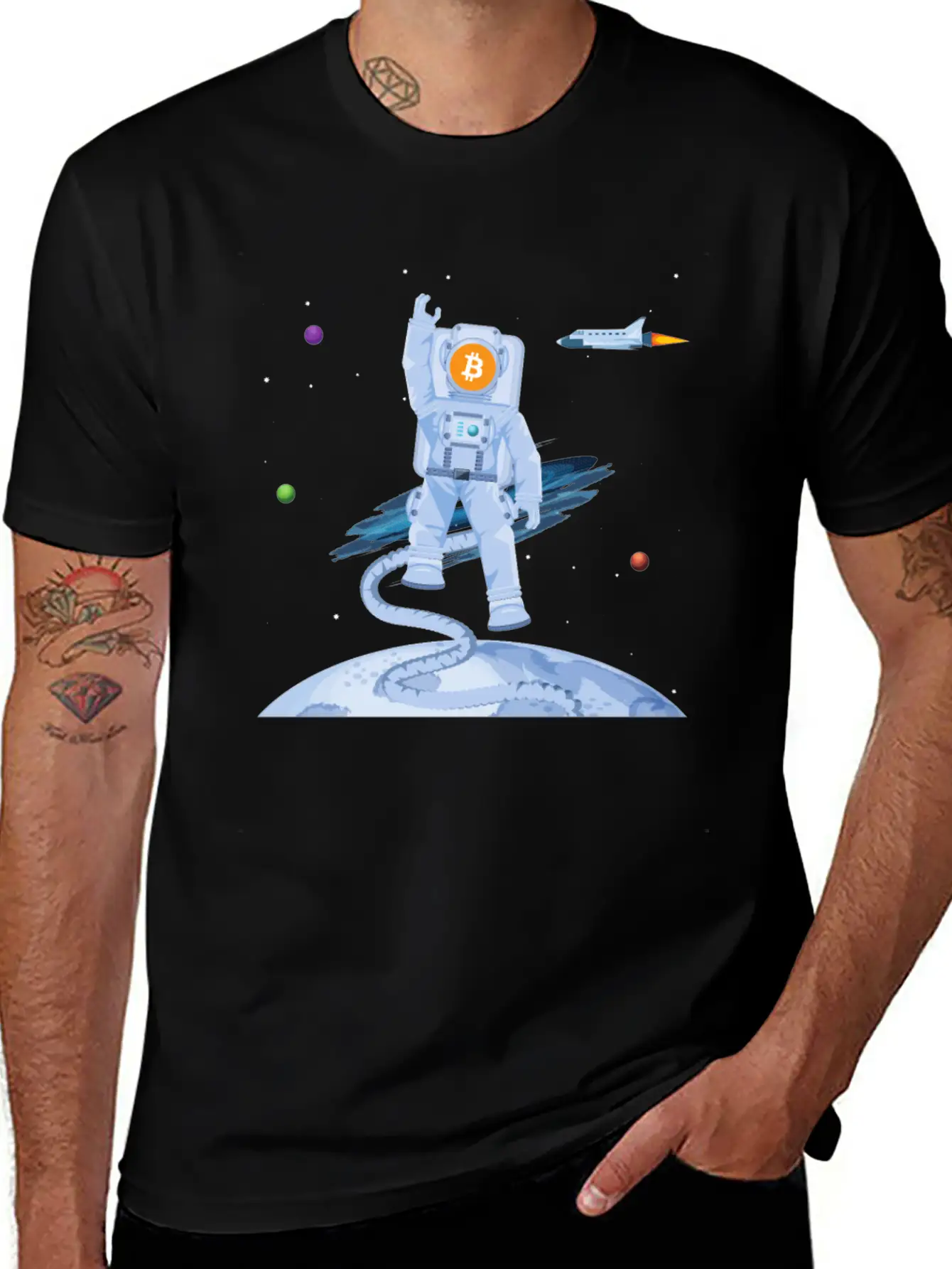 Astronaut BTC To The Moon Crypto Trader Bitcoin Timeless Short Sleeve Tee – Comfy And Minimalist Design