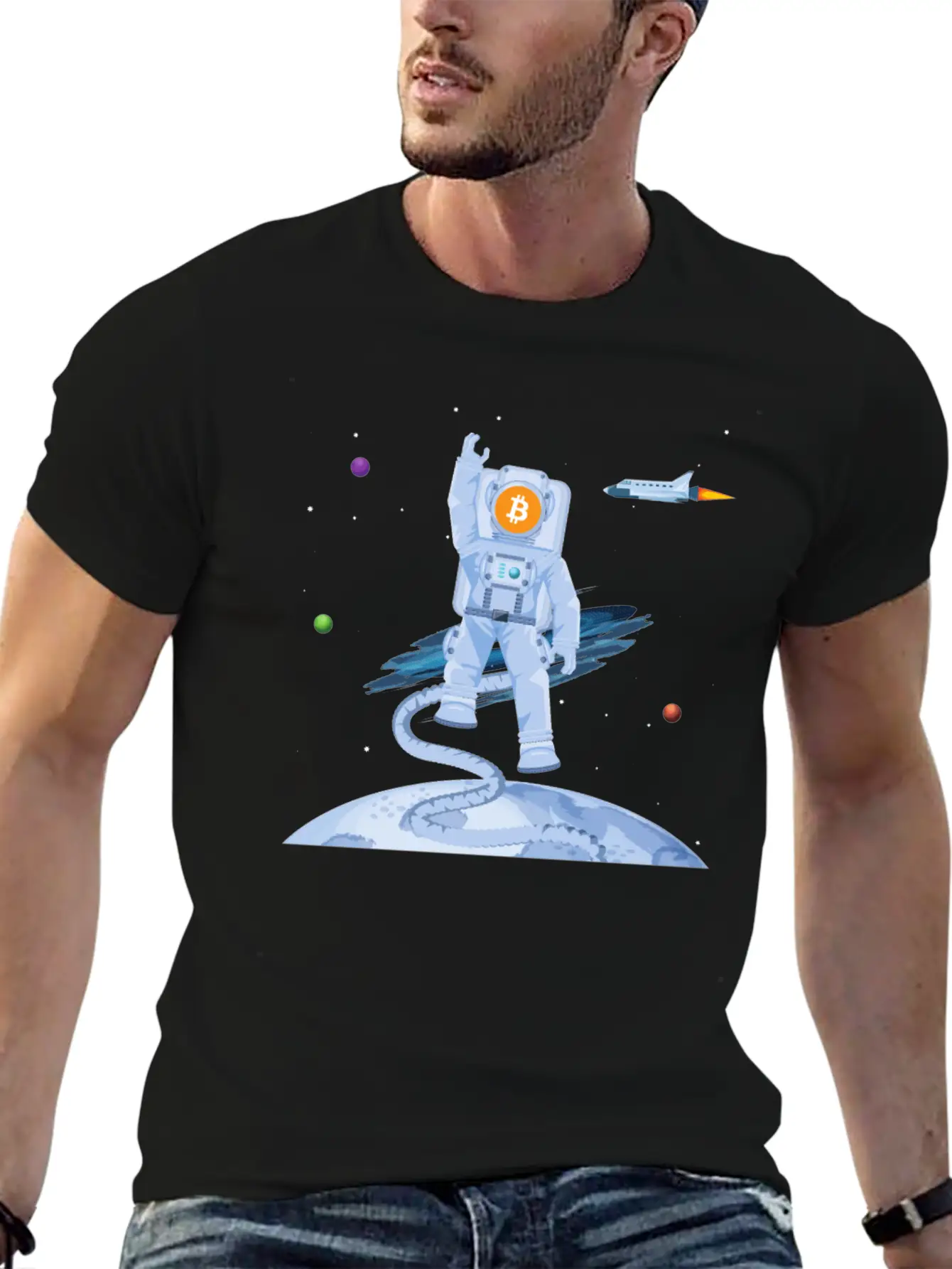 Astronaut BTC To The Moon Crypto Trader Bitcoin Timeless Short Sleeve Tee – Comfy And Minimalist Design