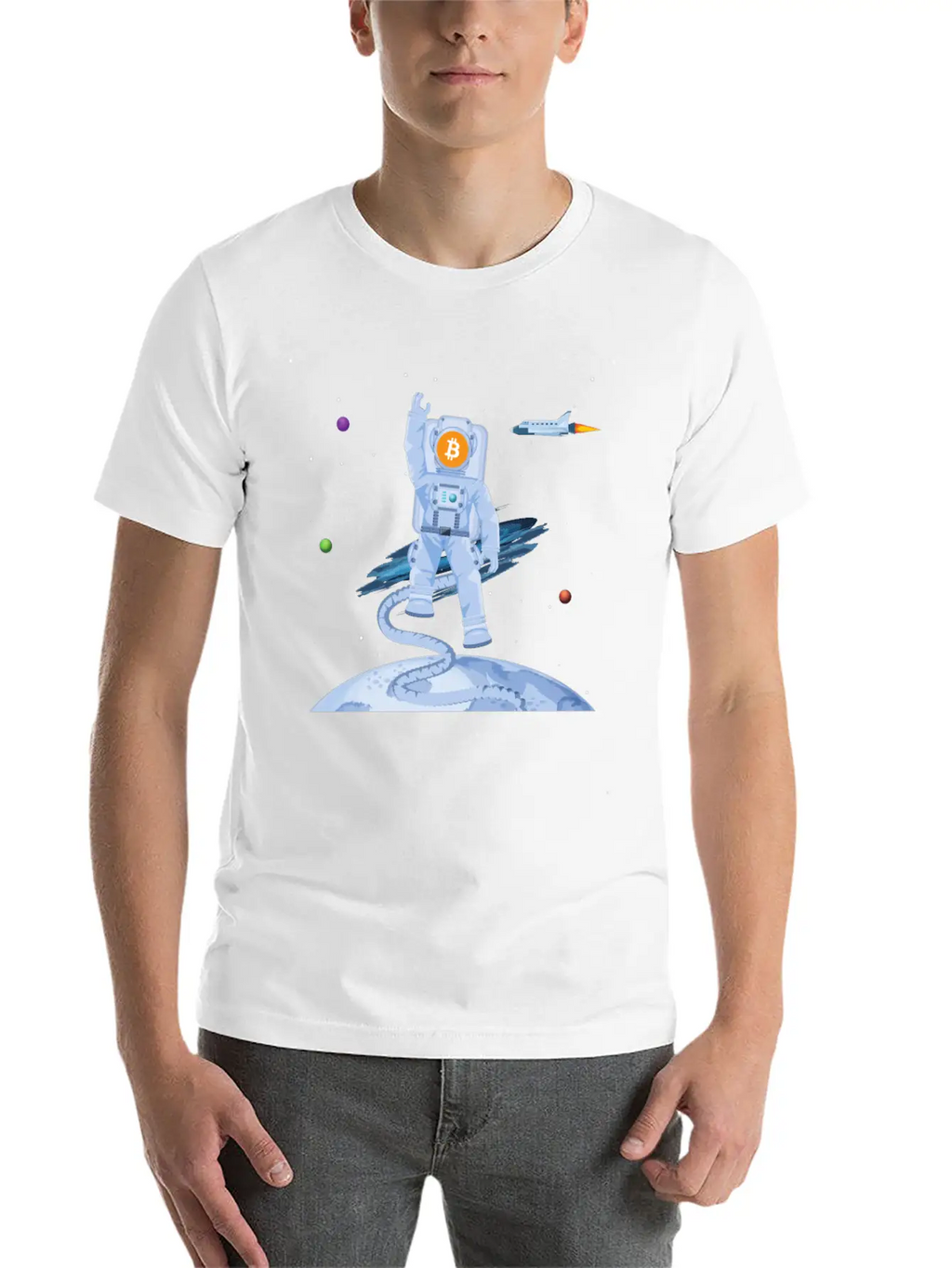 Astronaut BTC To The Moon Crypto Trader Bitcoin Timeless Short Sleeve Tee – Comfy And Minimalist Design