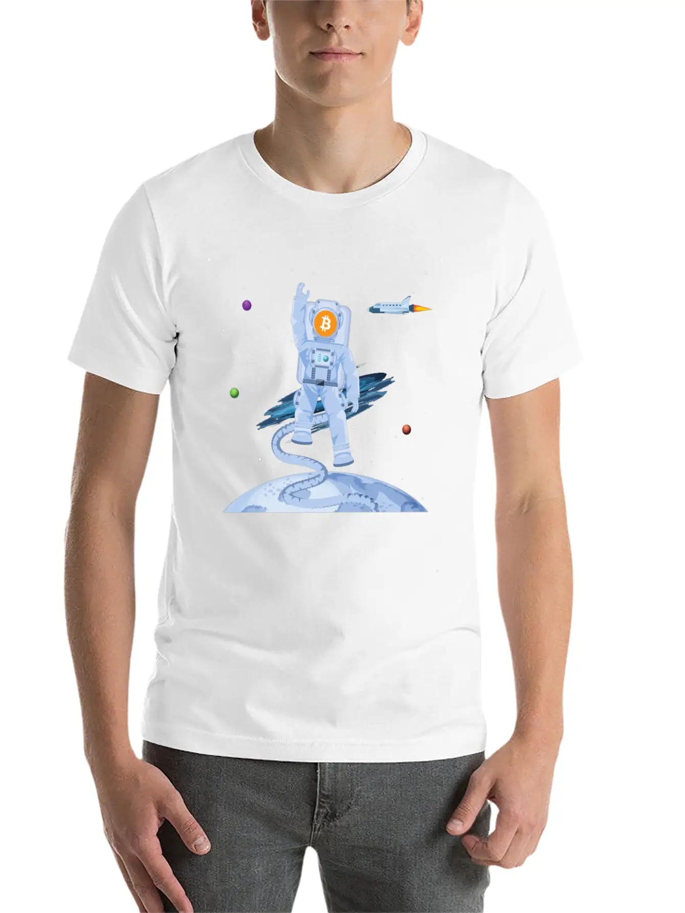 Astronaut BTC To The Moon Crypto Trader Bitcoin Timeless Short Sleeve Tee – Comfy And Minimalist Design