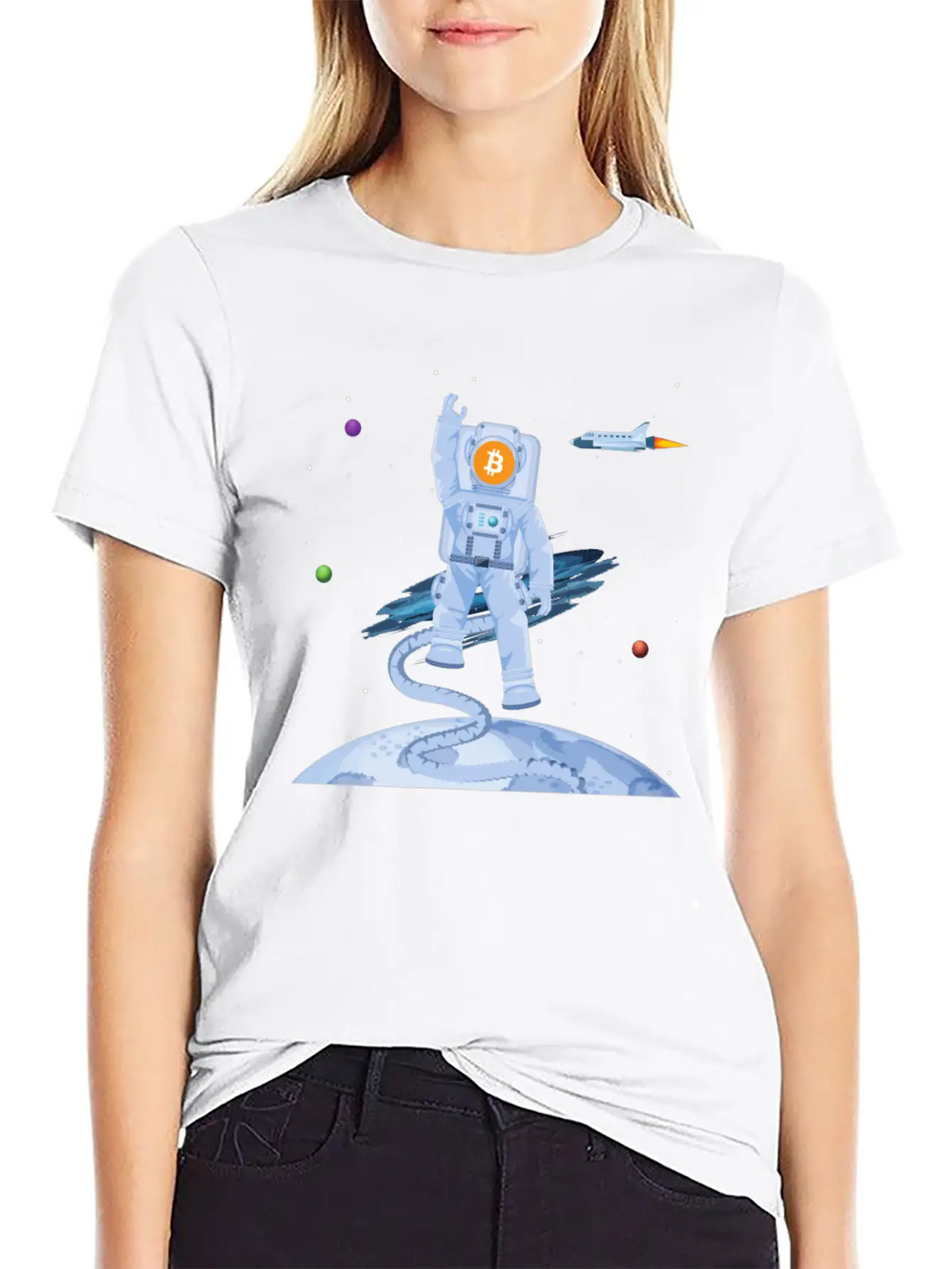 Astronaut BTC To The Moon Crypto Trader Bitcoin Timeless Short Sleeve Tee – Comfy And Minimalist Design