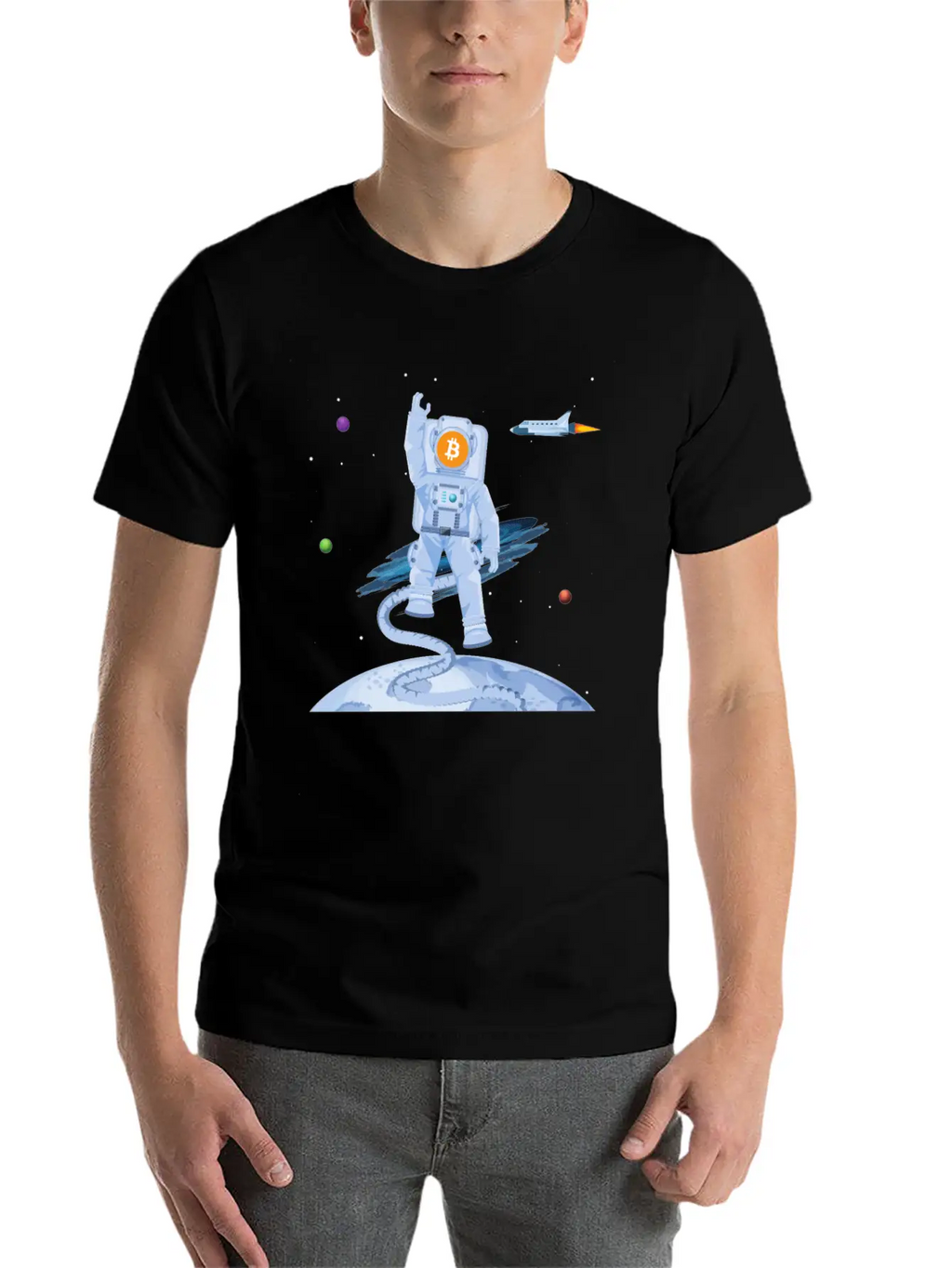 Astronaut BTC To The Moon Crypto Trader Bitcoin Timeless Short Sleeve Tee – Comfy And Minimalist Design