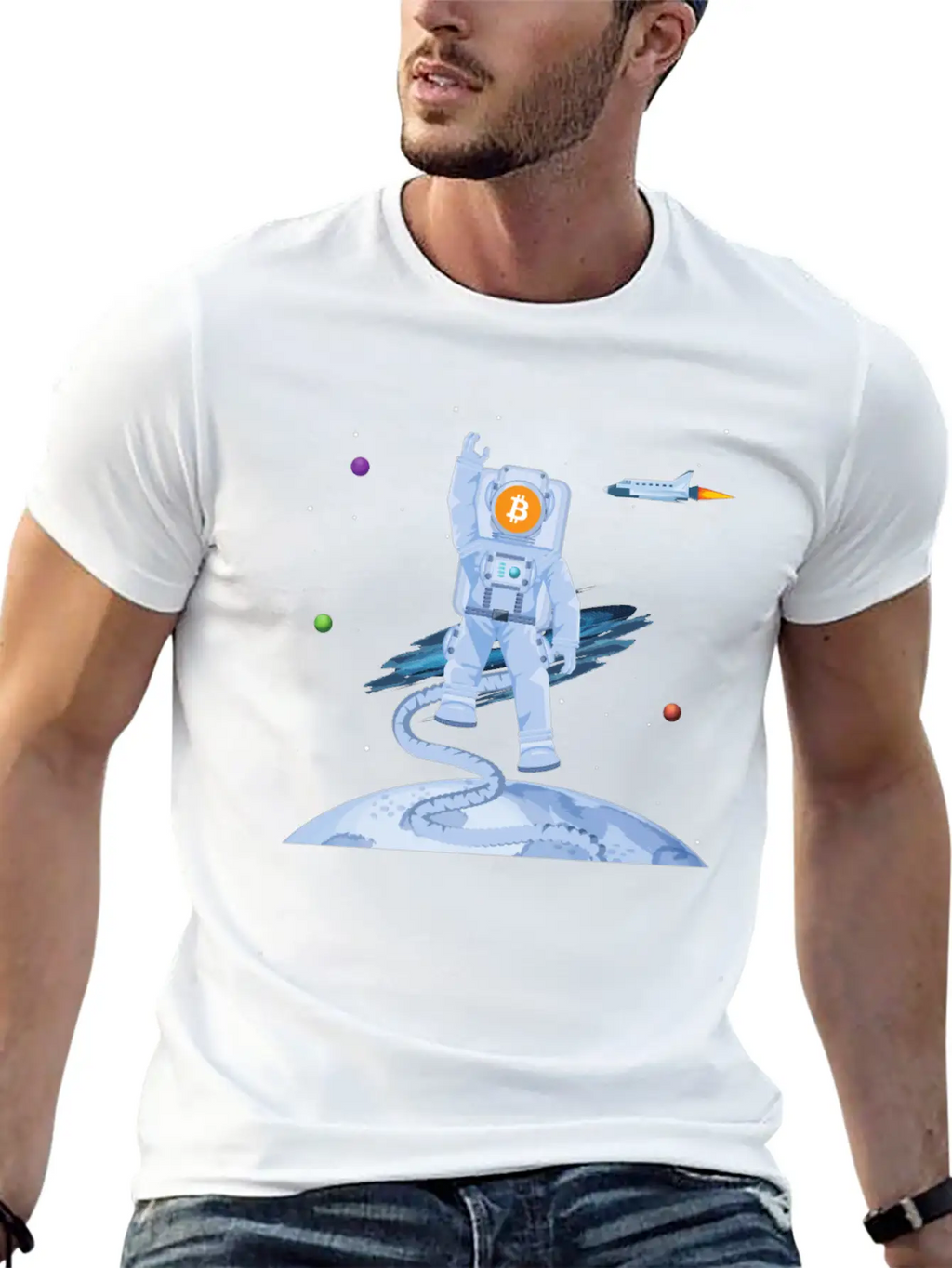 Astronaut BTC To The Moon Crypto Trader Bitcoin Timeless Short Sleeve Tee – Comfy And Minimalist Design