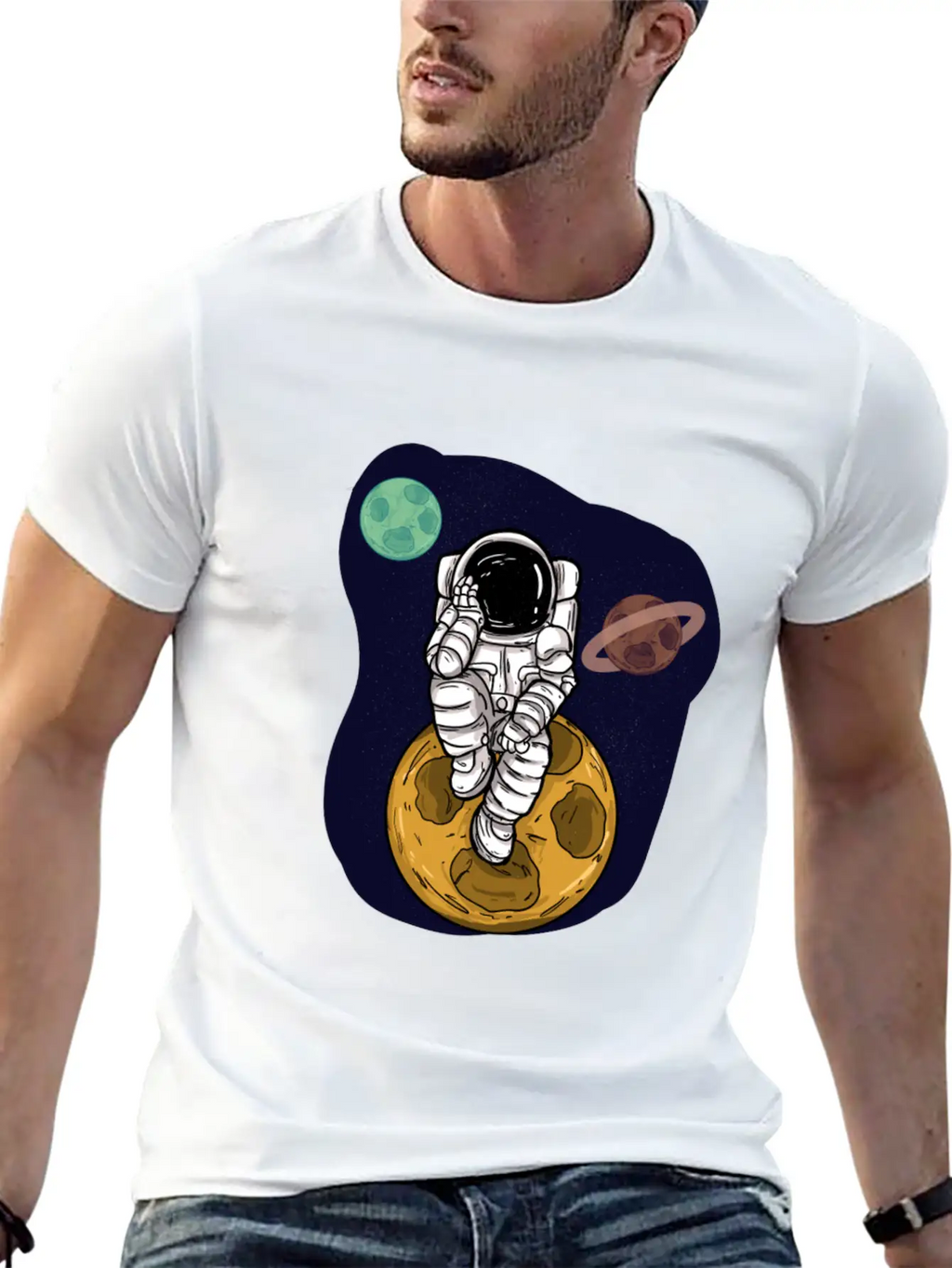 Astronaut Planets Moon Universe Basic Graphic T-Shirt – Daily Comfort In Soft Cotton