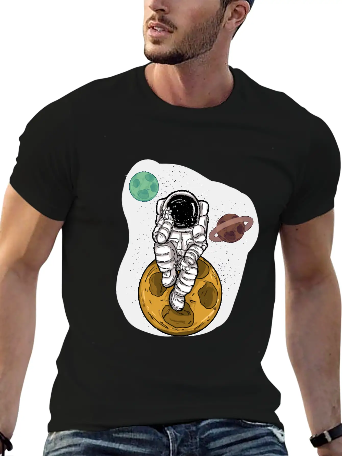 Astronaut Planets Moon Universe Basic Graphic T-Shirt – Daily Comfort In Soft Cotton