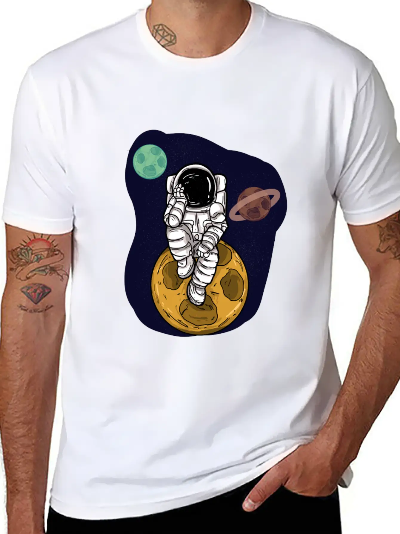 Astronaut Planets Moon Universe Basic Graphic T-Shirt – Daily Comfort In Soft Cotton