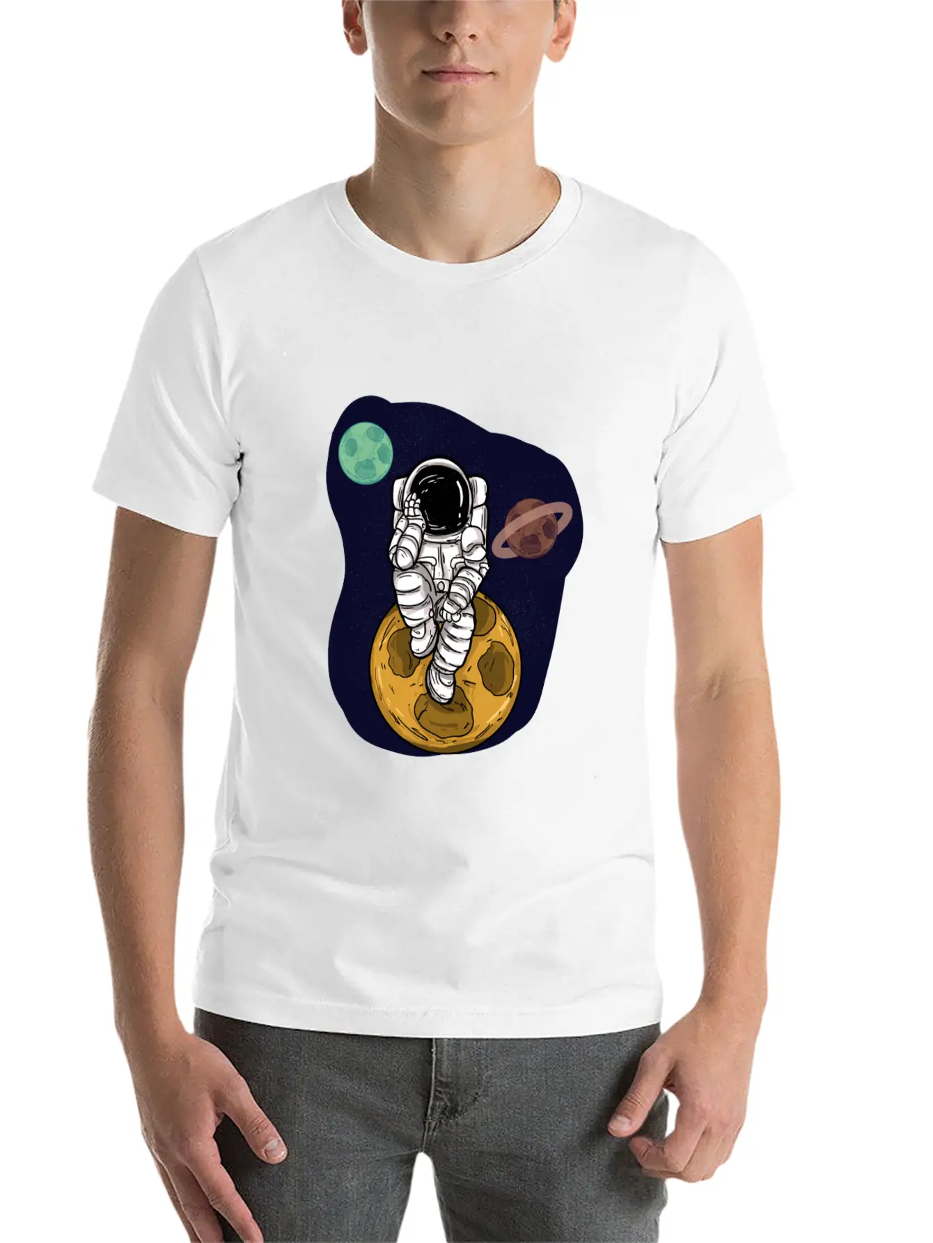 Astronaut Planets Moon Universe Basic Graphic T-Shirt – Daily Comfort In Soft Cotton