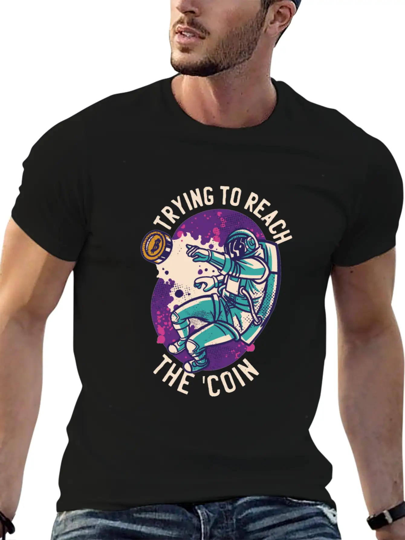 Astronaut Reaching The Bitcoin Relaxed Everyday Tee – Lightweight And Durable Cotton