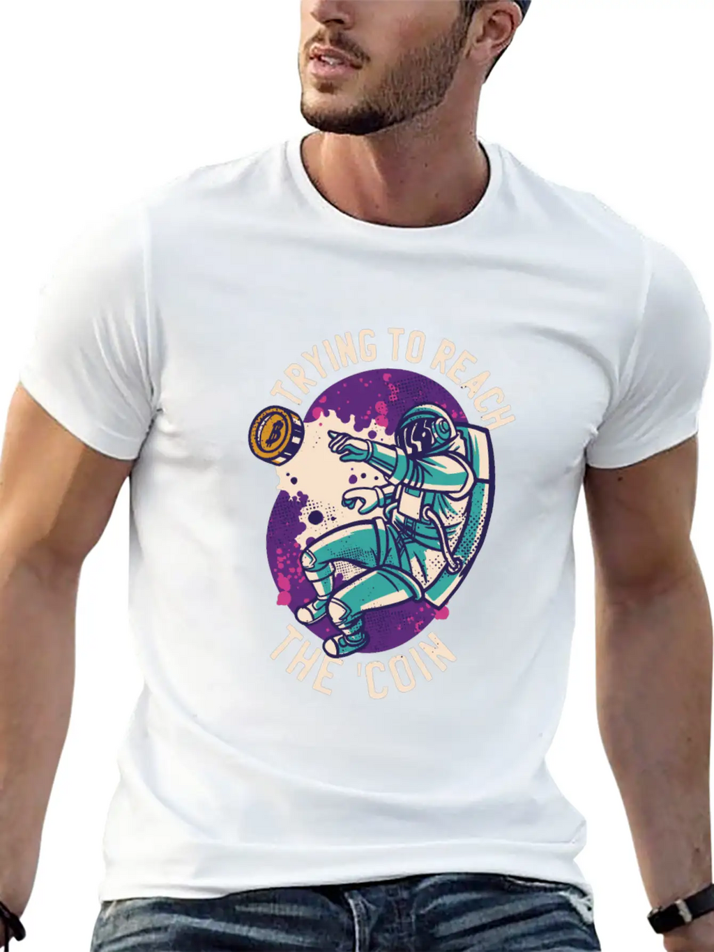 Astronaut Reaching The Bitcoin Relaxed Everyday Tee – Lightweight And Durable Cotton