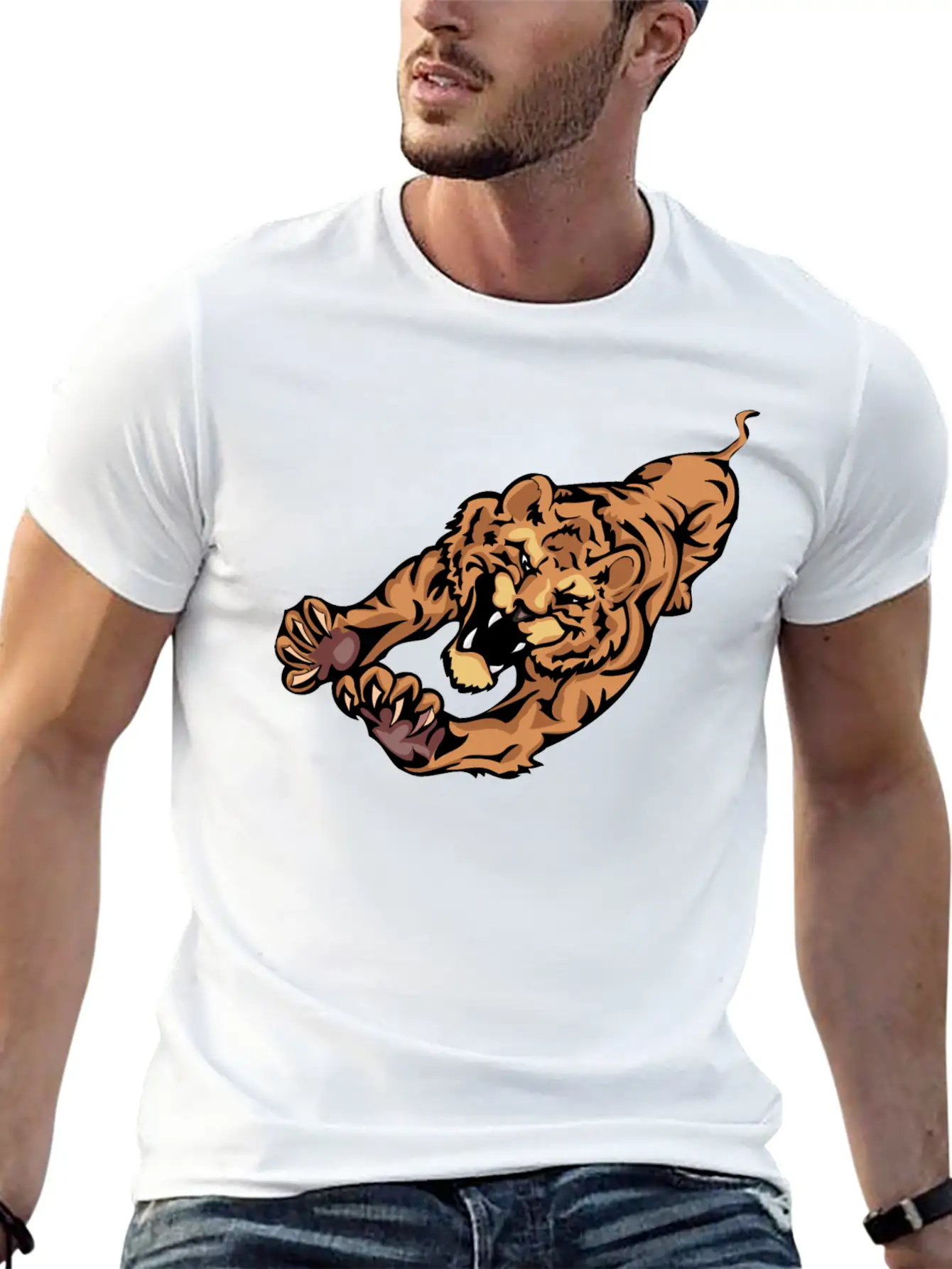 Attacking_lion_in_air Relaxed Everyday Tee – Lightweight And Durable Cotton
