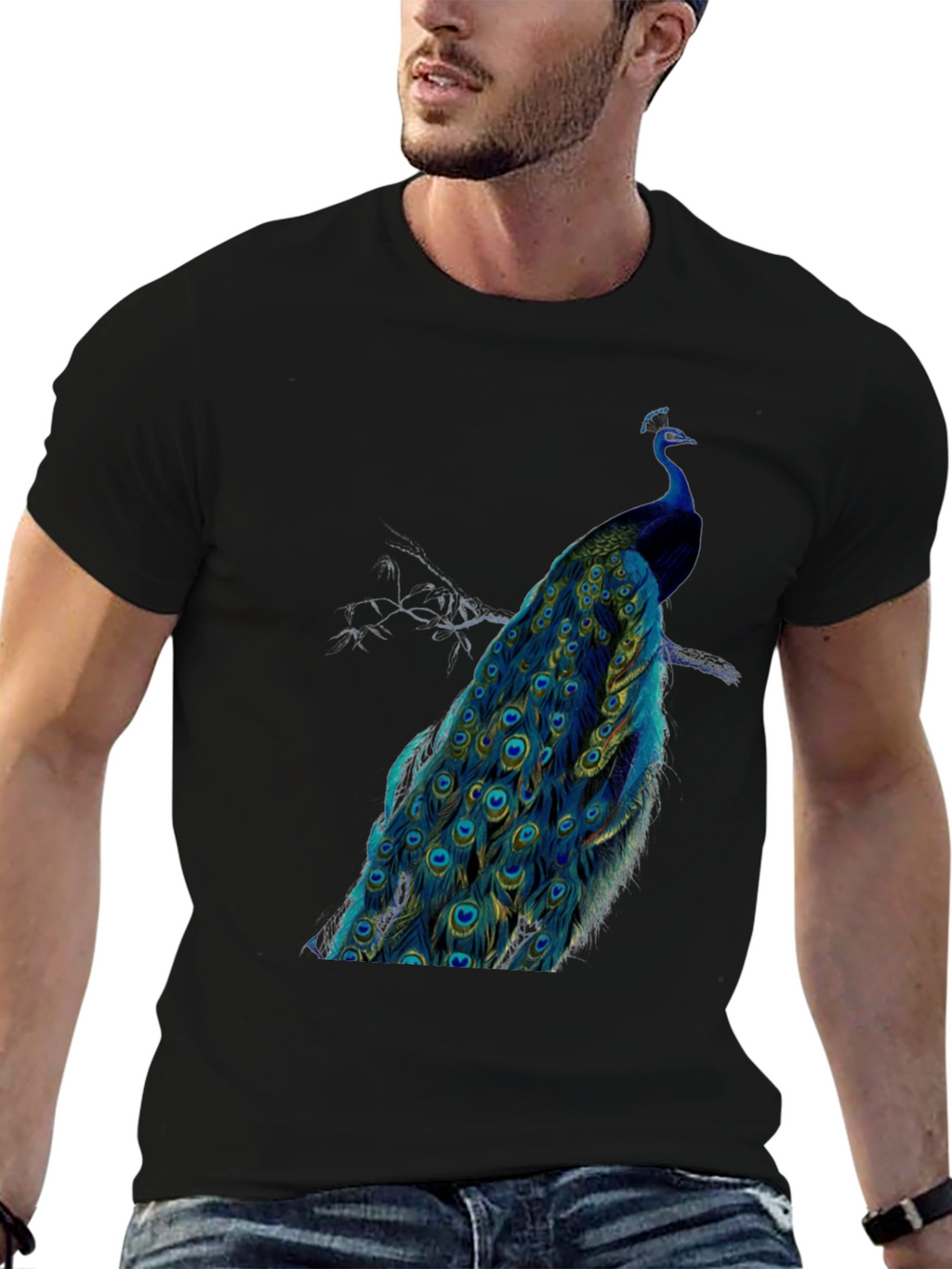 Peacock Graphic Tee - Mens Black T-Shirt