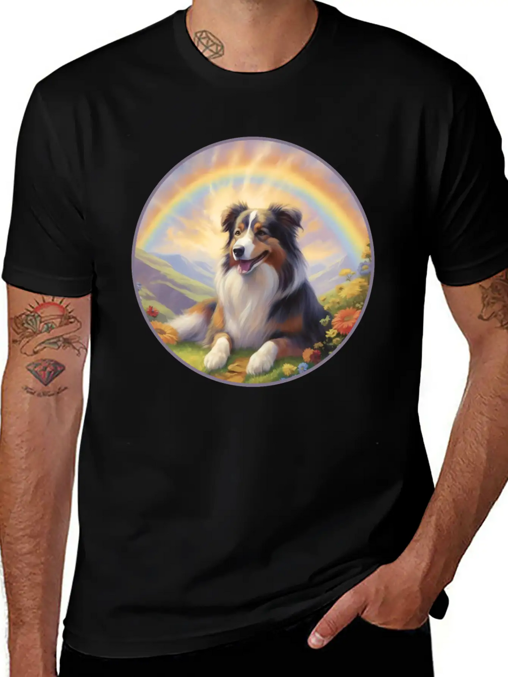 Australian Shepherd Aussie Memorial Rainbow Basic Graphic T-Shirt – Daily Comfort In Soft Cotton