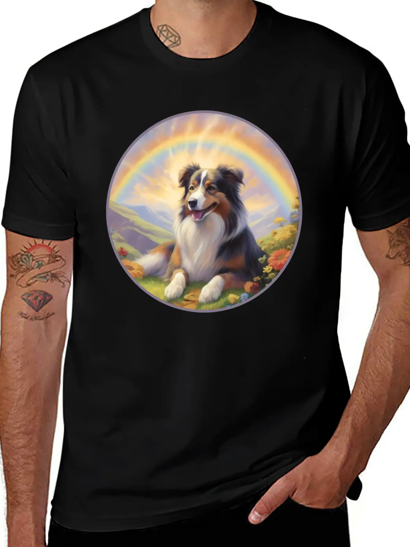 Australian Shepherd Aussie Memorial Rainbow Basic Graphic T-Shirt – Daily Comfort In Soft Cotton