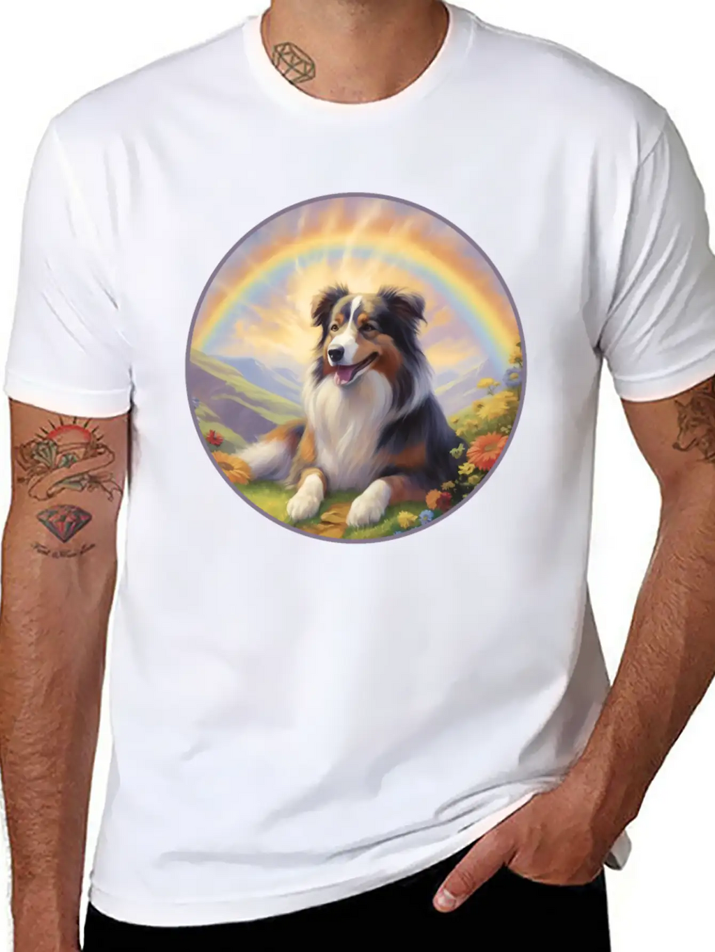 Australian Shepherd Aussie Memorial Rainbow Basic Graphic T-Shirt – Daily Comfort In Soft Cotton