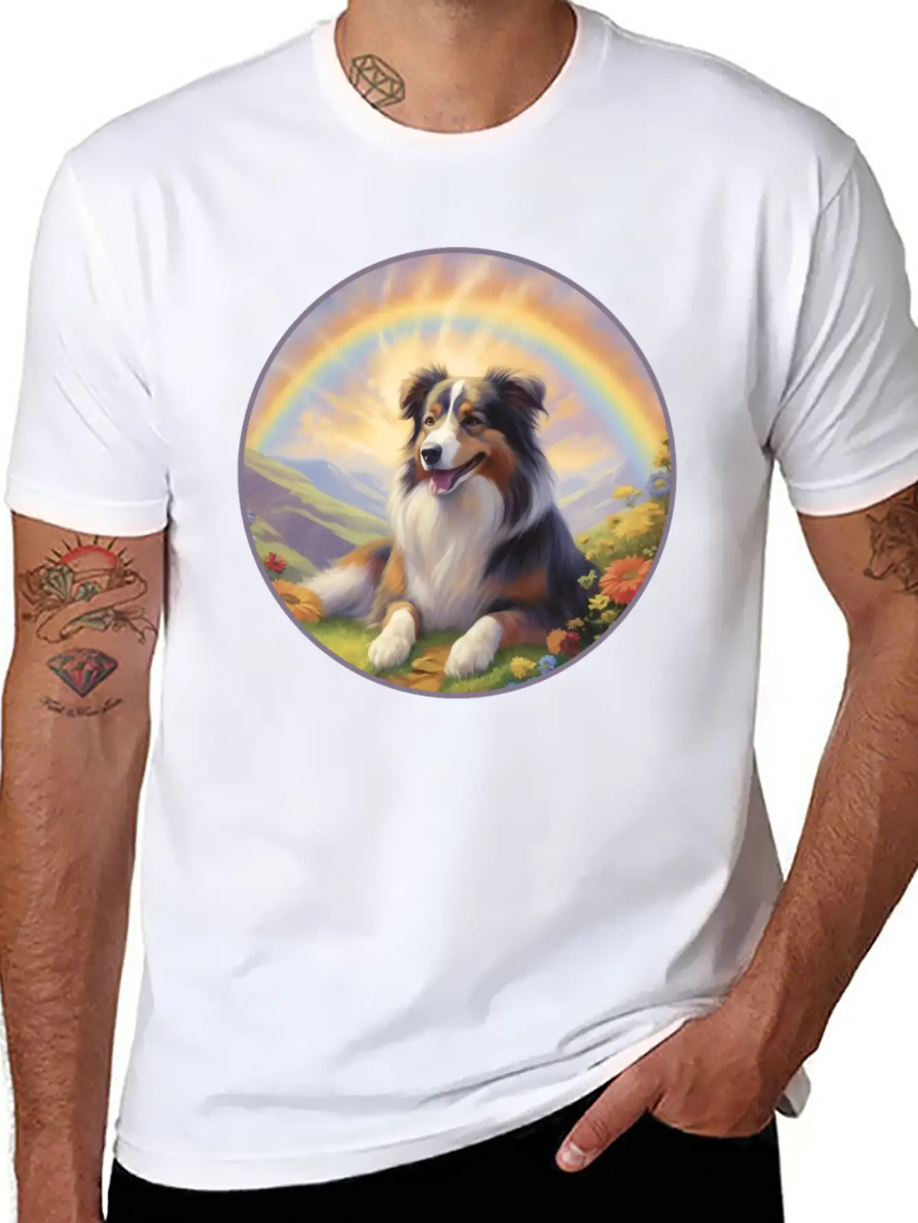 Australian Shepherd Aussie Memorial Rainbow Basic Graphic T-Shirt – Daily Comfort In Soft Cotton