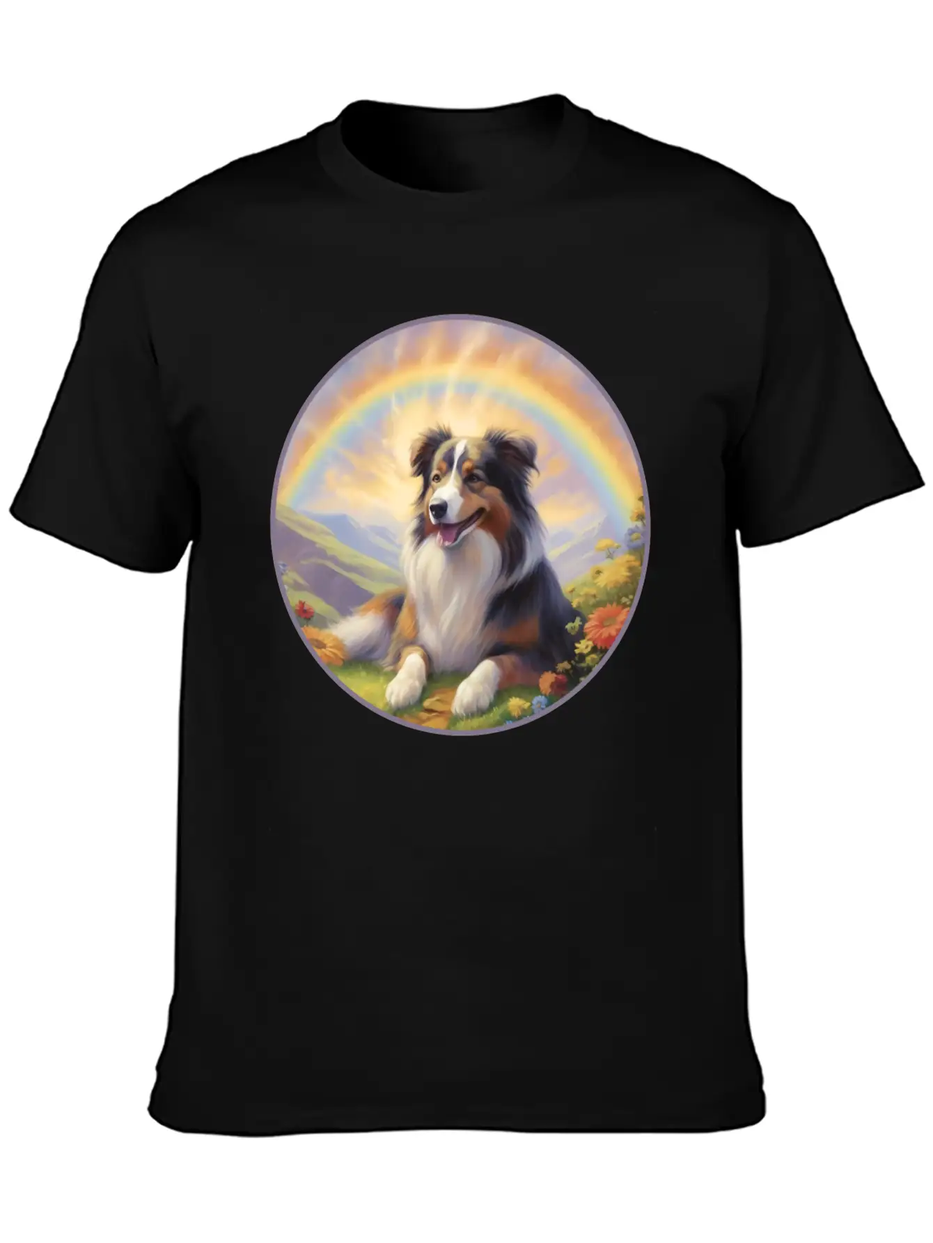 Australian Shepherd Aussie Memorial Rainbow Basic Graphic T-Shirt – Daily Comfort In Soft Cotton