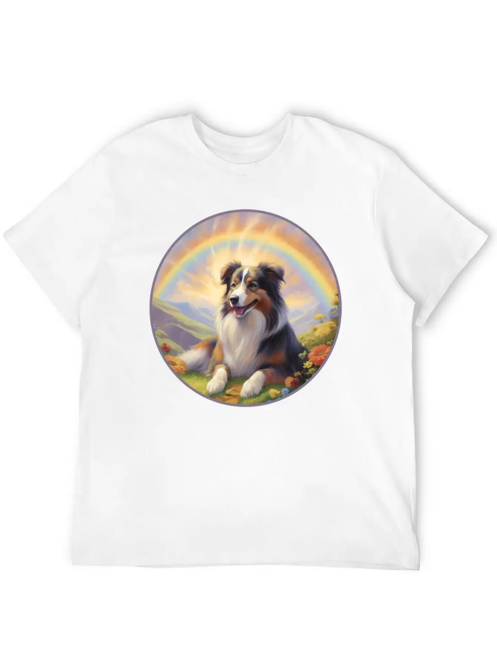 Australian Shepherd Aussie Memorial Rainbow Basic Graphic T-Shirt – Daily Comfort In Soft Cotton