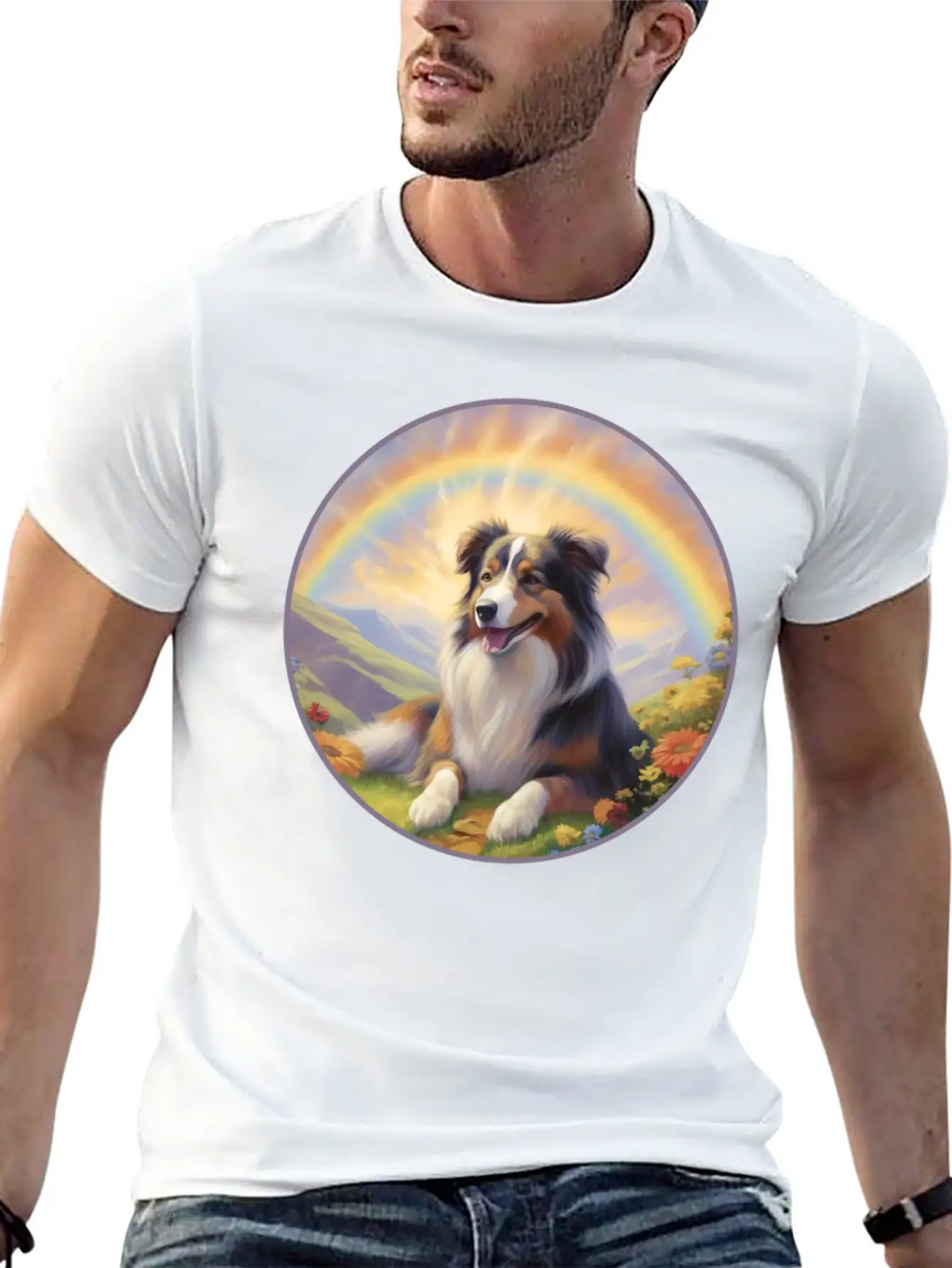 Australian Shepherd Aussie Memorial Rainbow Basic Graphic T-Shirt – Daily Comfort In Soft Cotton