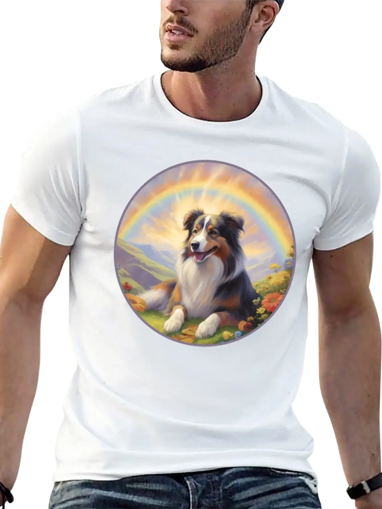 Australian Shepherd Aussie Memorial Rainbow Basic Graphic T-Shirt – Daily Comfort In Soft Cotton