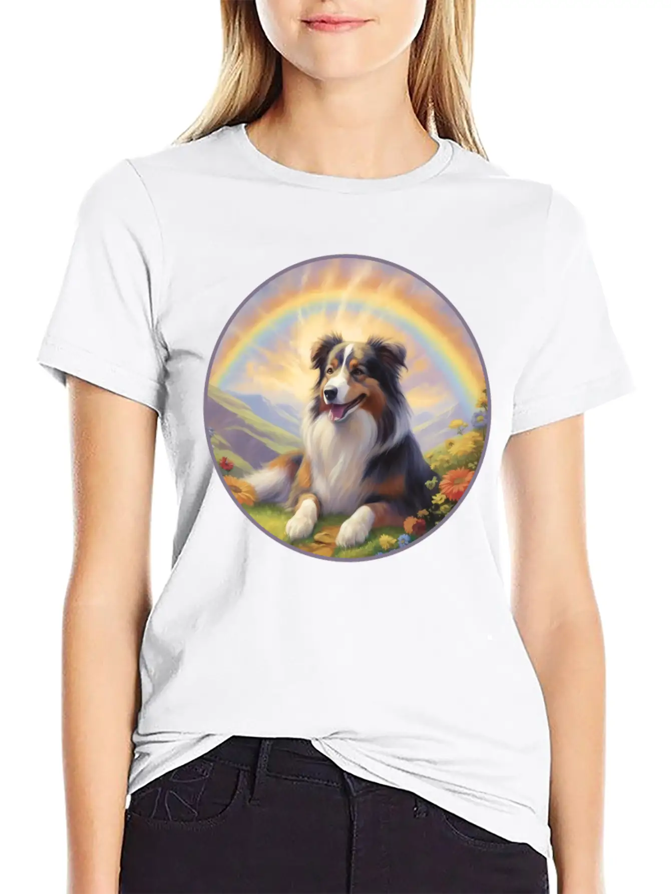 Australian Shepherd Aussie Memorial Rainbow Basic Graphic T-Shirt – Daily Comfort In Soft Cotton