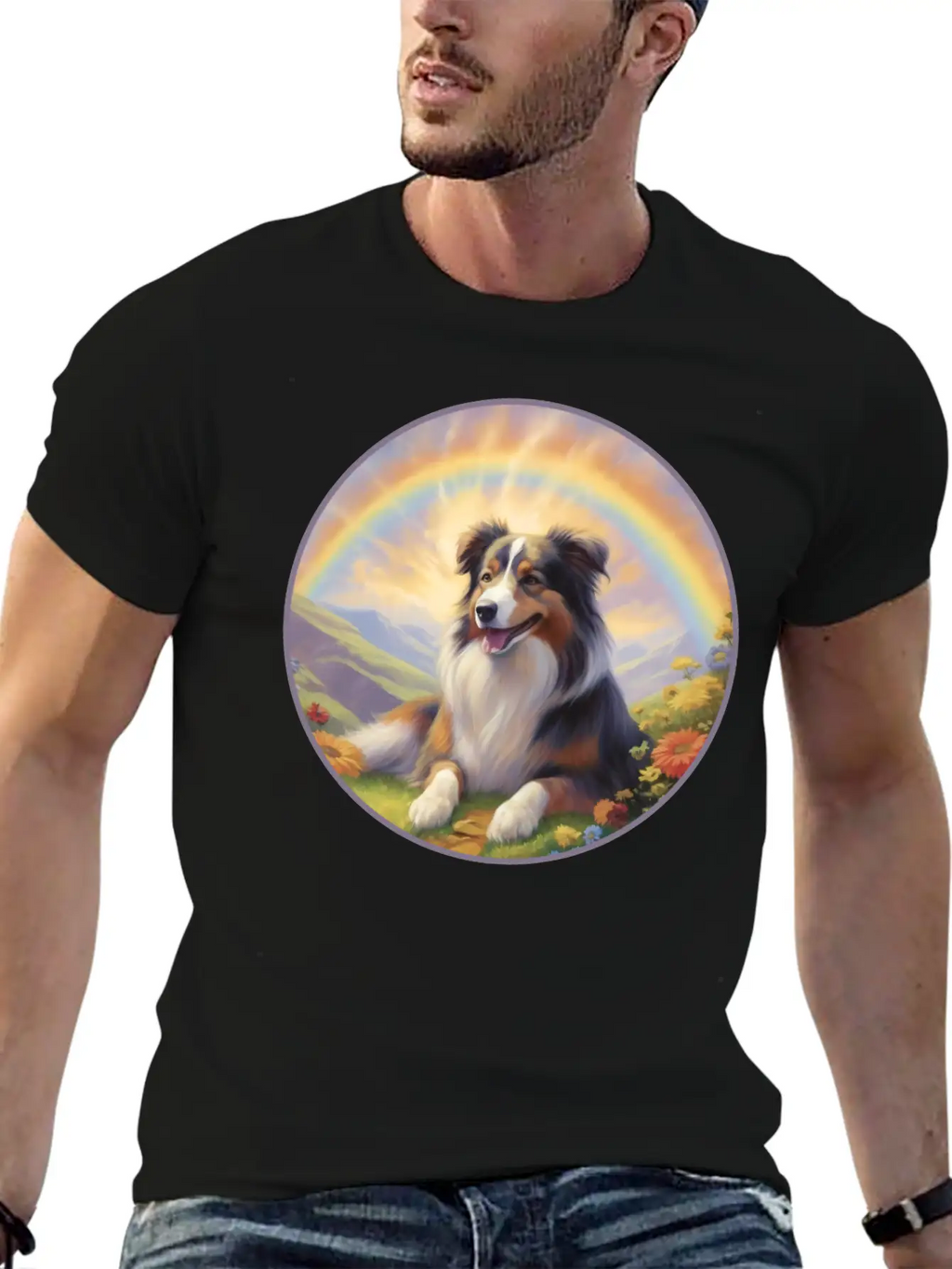 Australian Shepherd Aussie Memorial Rainbow Basic Graphic T-Shirt – Daily Comfort In Soft Cotton
