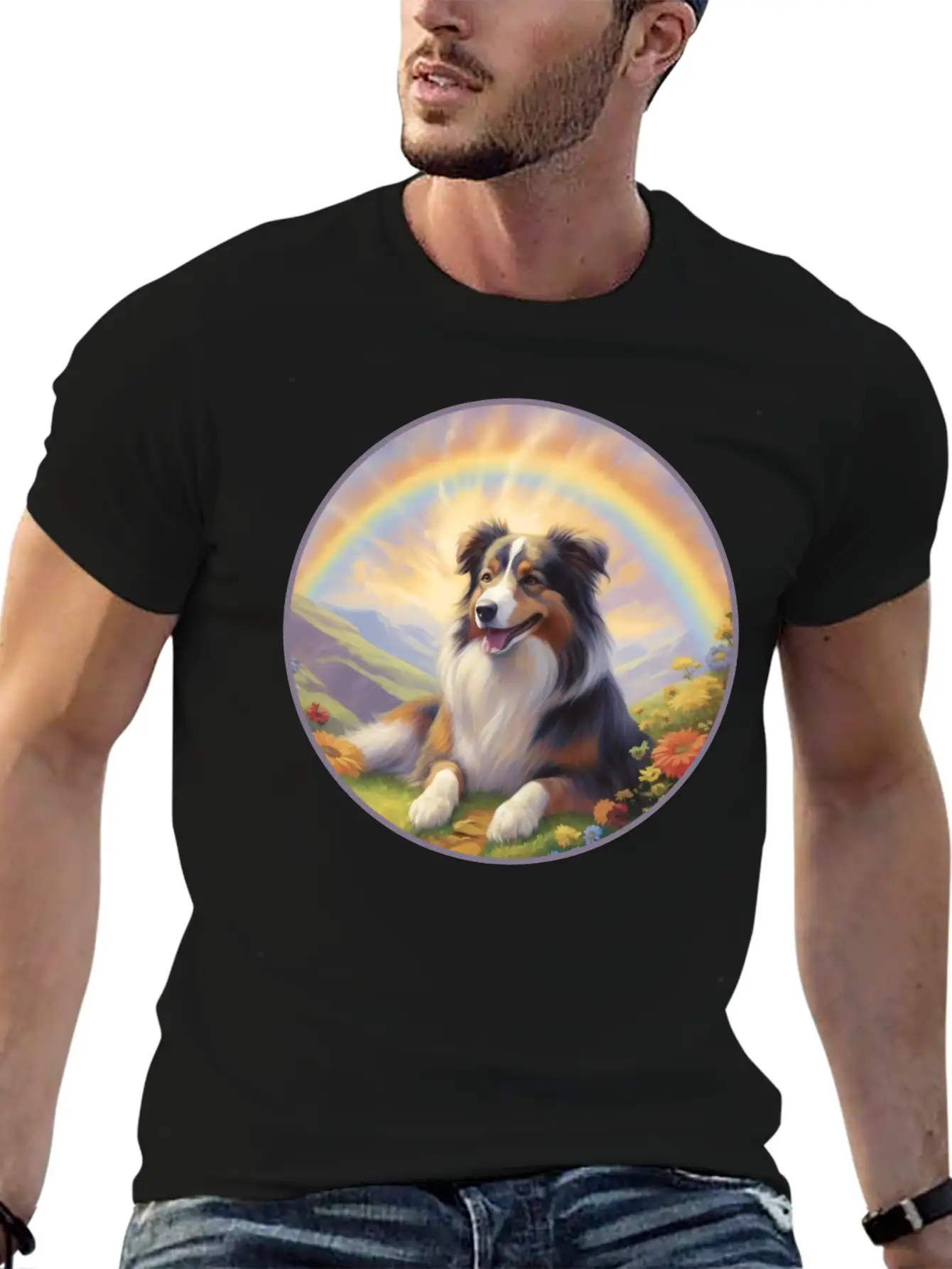 Australian Shepherd Aussie Memorial Rainbow Basic Graphic T-Shirt – Daily Comfort In Soft Cotton