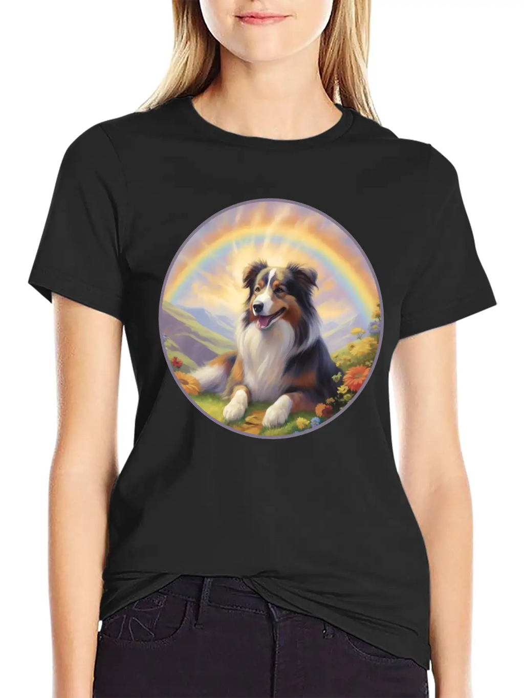 Australian Shepherd Aussie Memorial Rainbow Basic Graphic T-Shirt – Daily Comfort In Soft Cotton