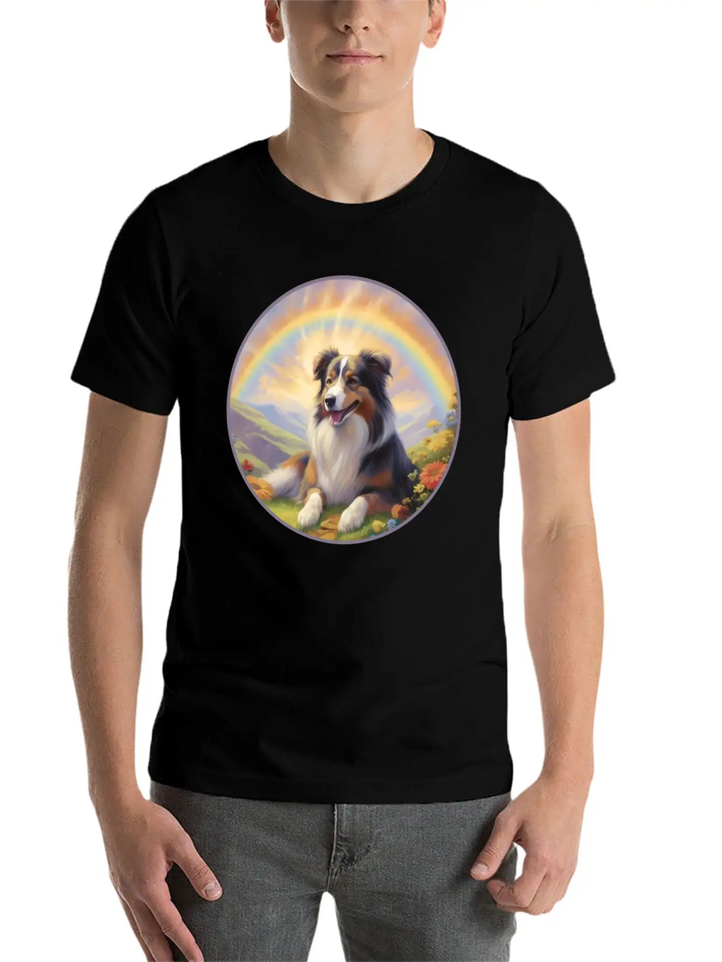 Australian Shepherd Aussie Memorial Rainbow Basic Graphic T-Shirt – Daily Comfort In Soft Cotton