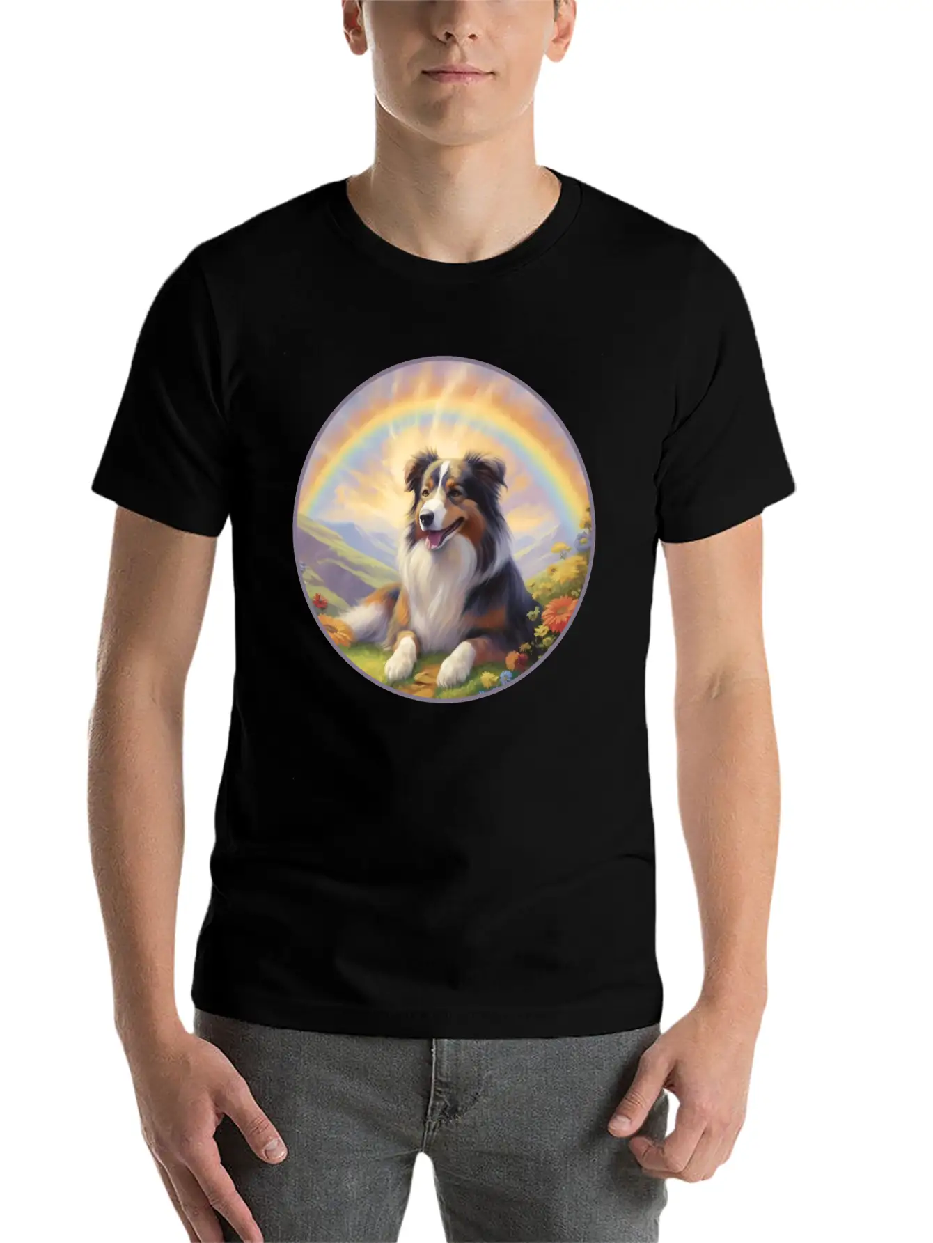 Australian Shepherd Aussie Memorial Rainbow Basic Graphic T-Shirt – Daily Comfort In Soft Cotton