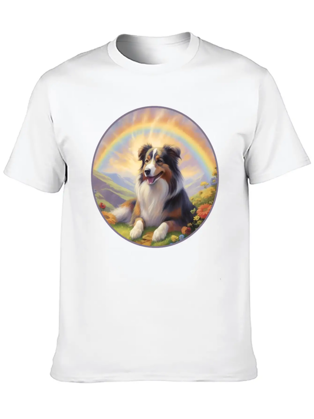 Australian Shepherd Aussie Memorial Rainbow Basic Graphic T-Shirt – Daily Comfort In Soft Cotton